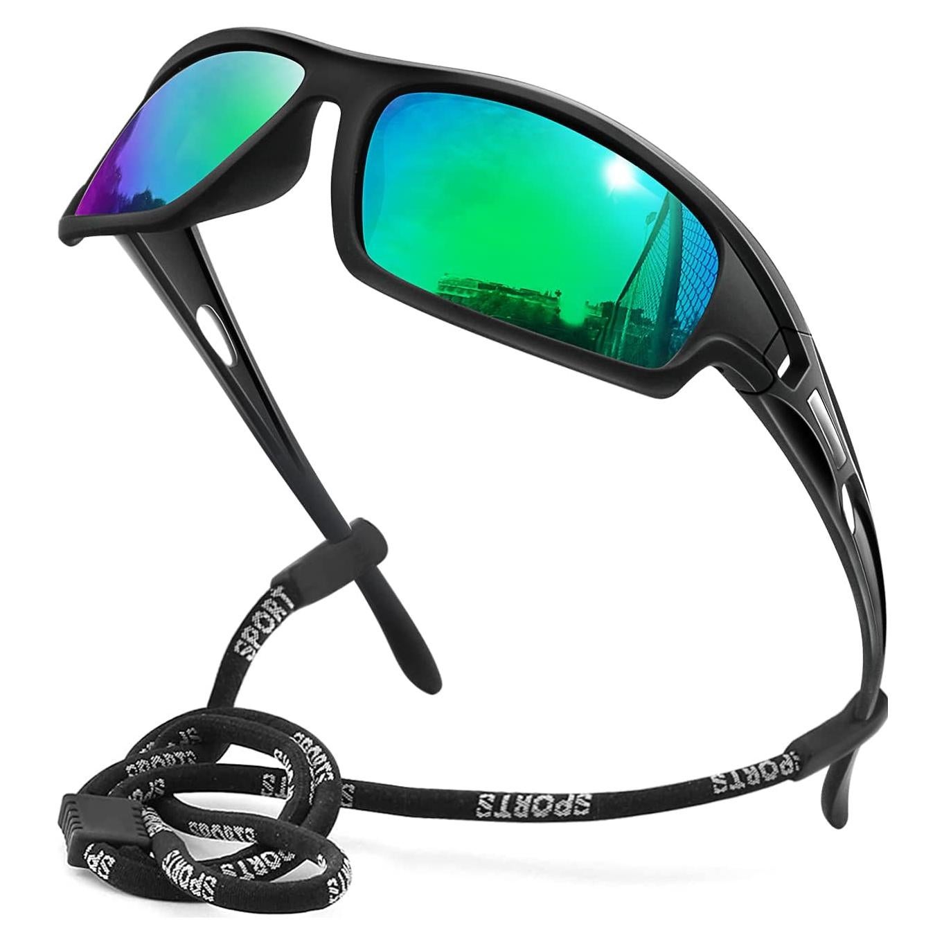 Gafas de Sol Deportivas Polarizadas Hombres Marco Negro Verde