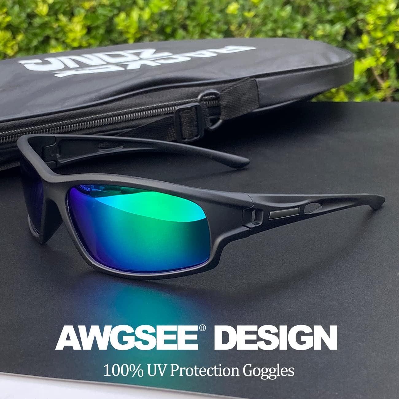 Gafas de Sol Deportivas Polarizadas Hombres Marco Negro Verde