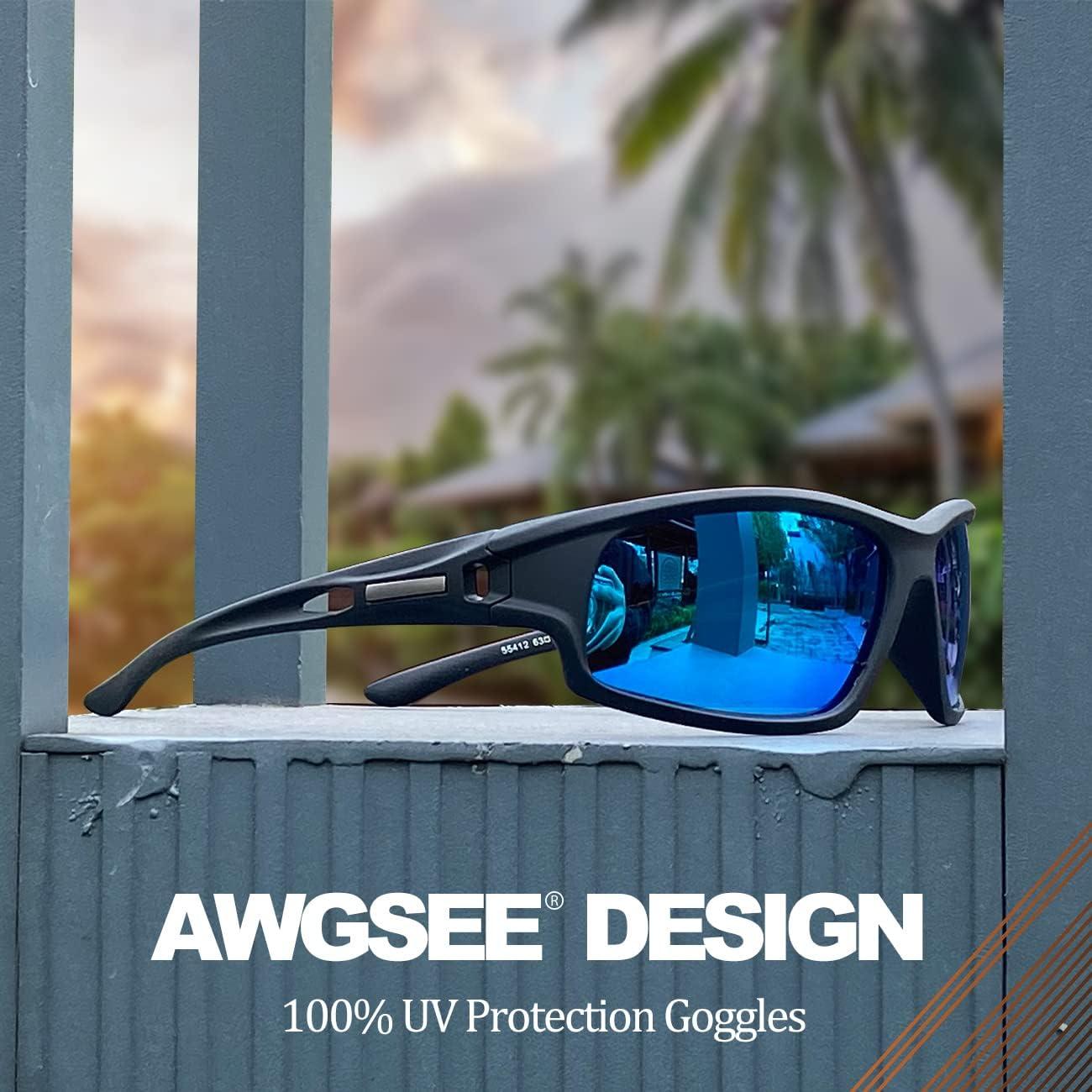 Gafas de sol deportivas polarizadas Hombres Marco negro Lente azul