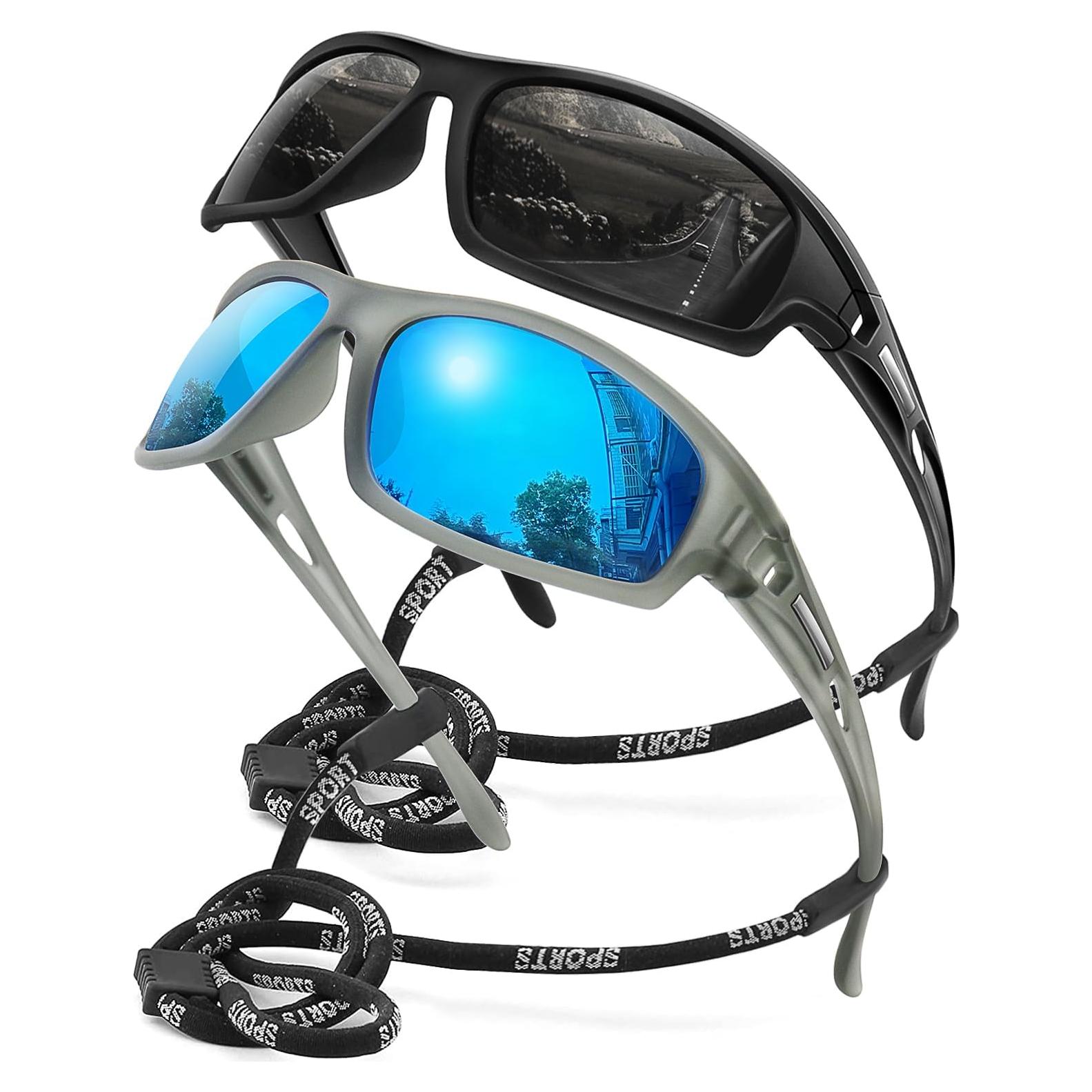 Gafas de sol polarizadas AWGSEE 100% UV 2pack Negro+Gris-Azul