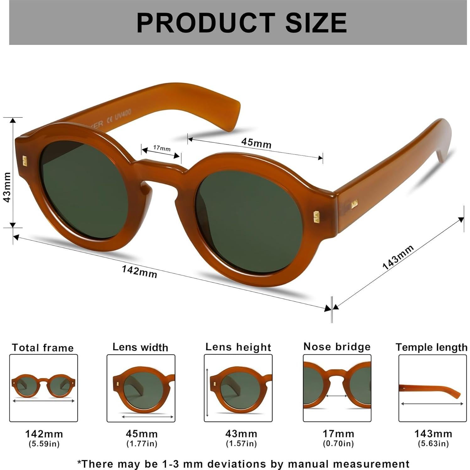 Gafas de sol redondas polarizadas VANLINKER unisex 2 piezas