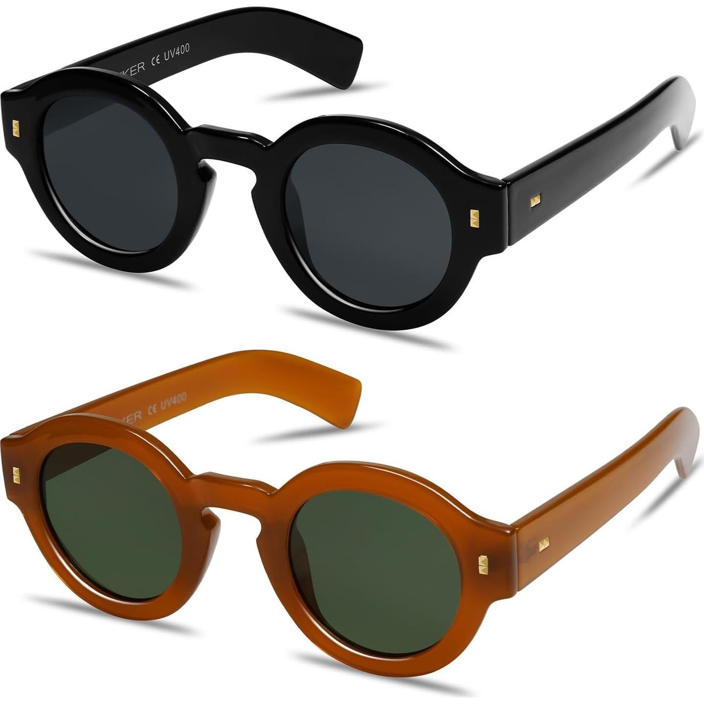 Gafas de sol polarizadas VANLINKER redondas unisex 2 piezas