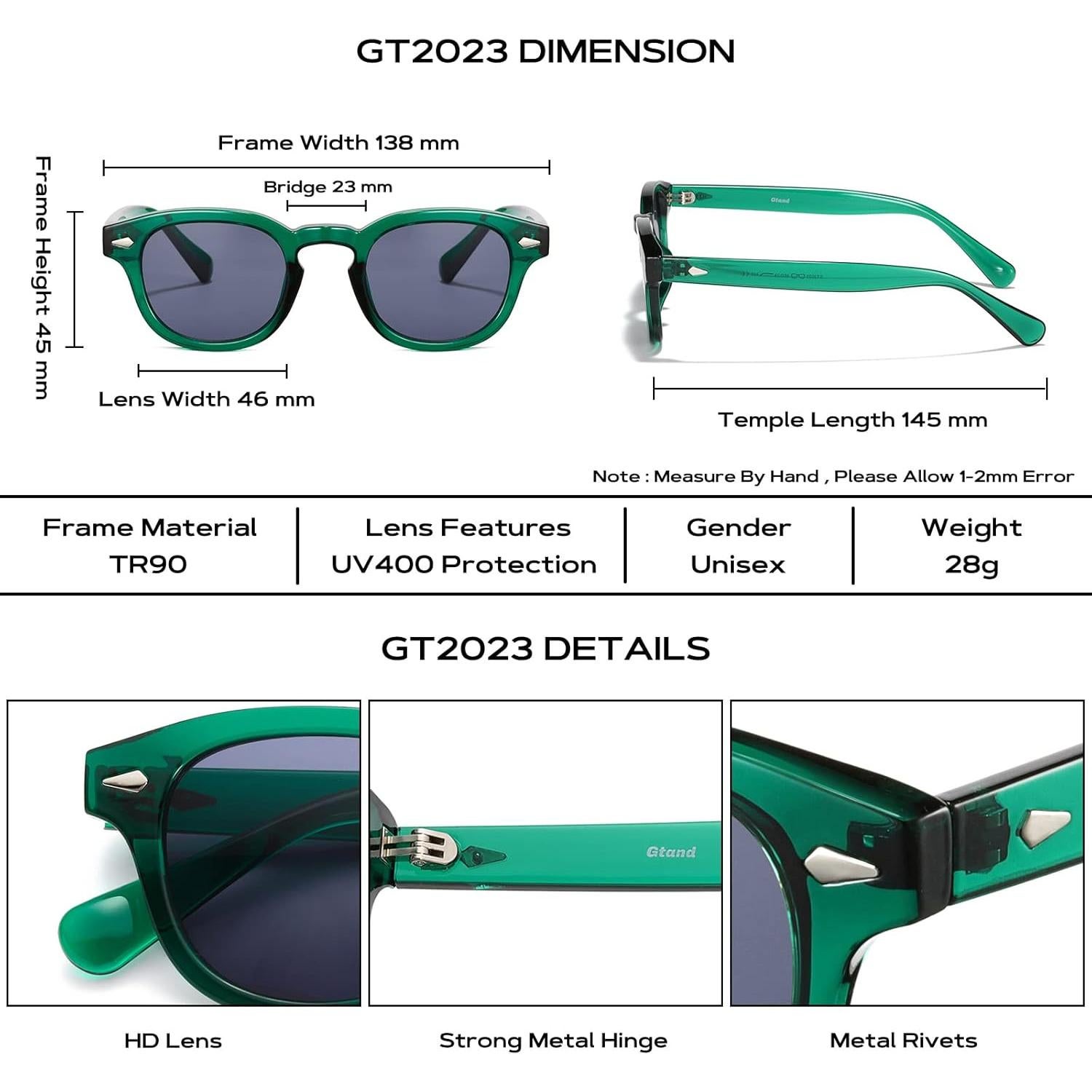 Gafas de Sol Gtand Unisex Retro 46mm UV400 Verde Esmeralda