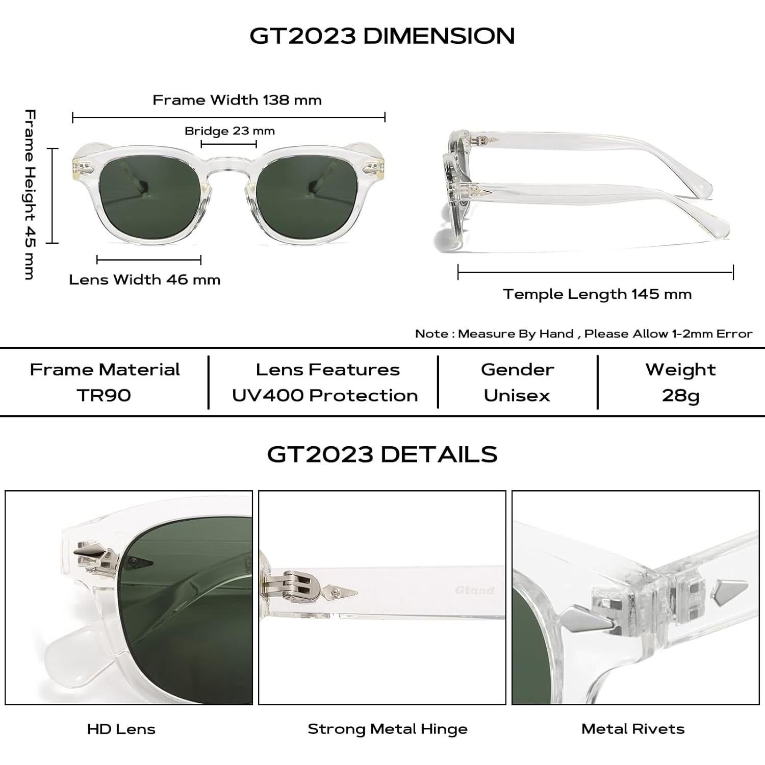 Gafas de Sol Gtand Unisex Retro 46mm UV400 Tinted