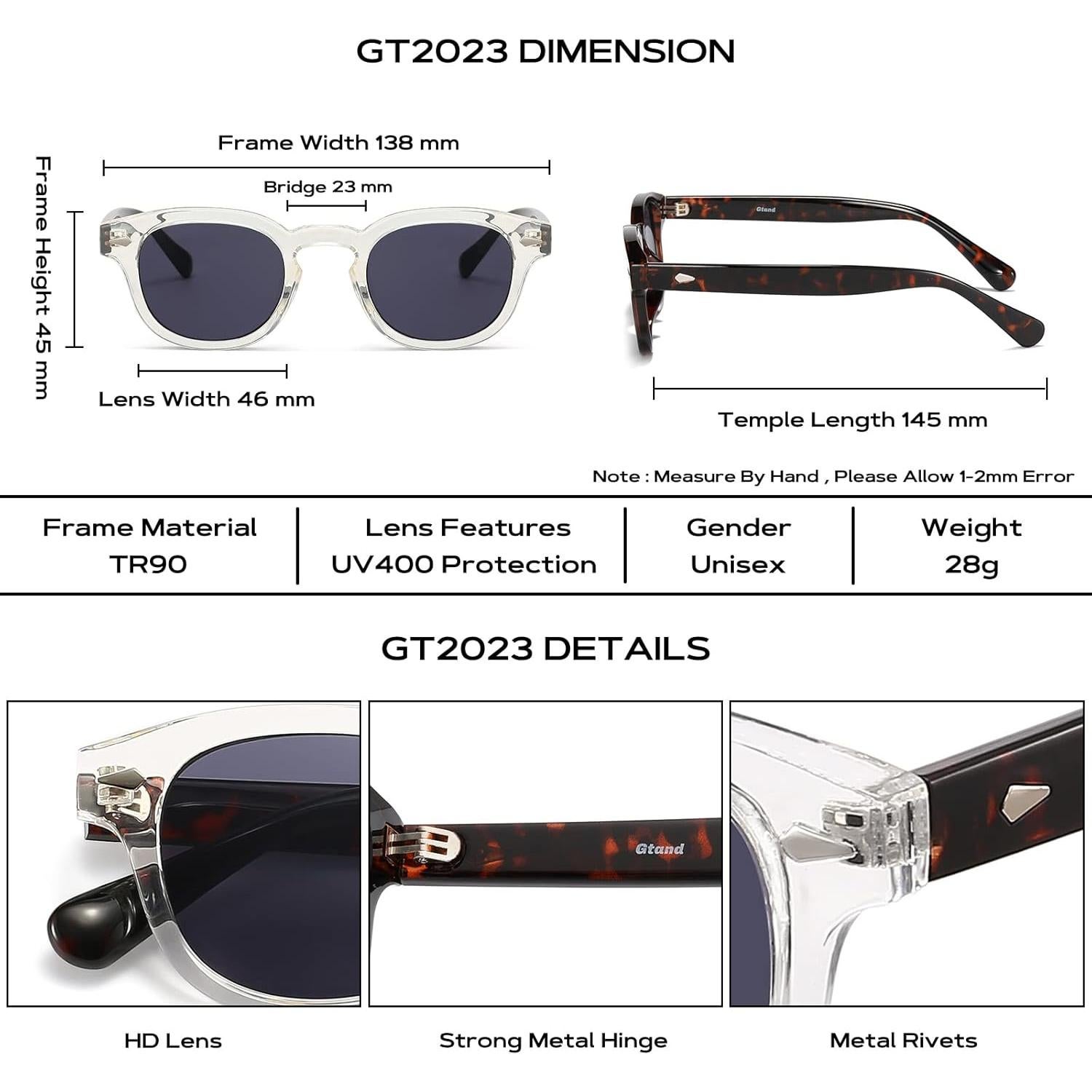 Gafas de Sol Gtand Unisex Retro 46mm UV400 Tinted