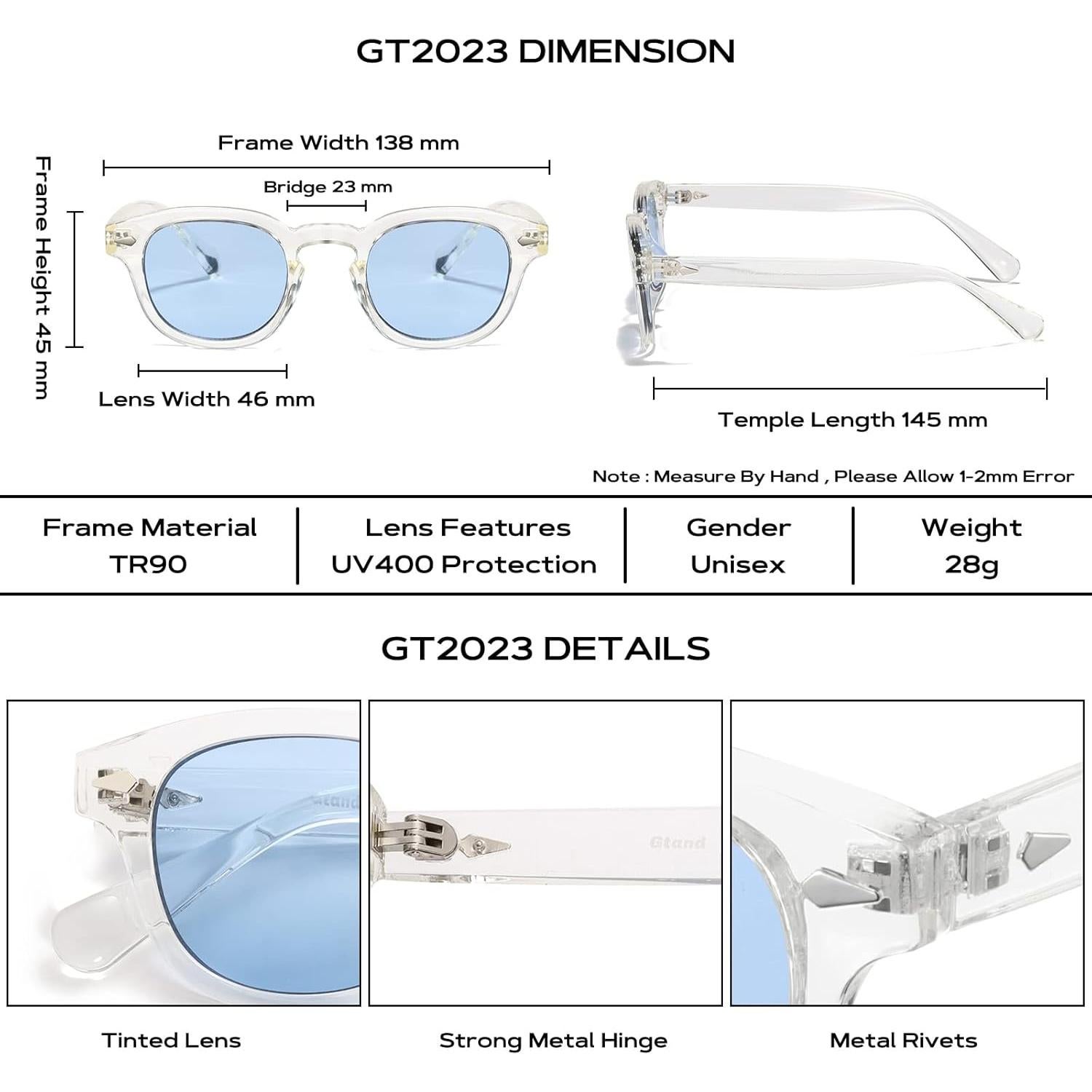 Gafas de sol redondas GTAND unisex 46mm UV400 estilo retro
