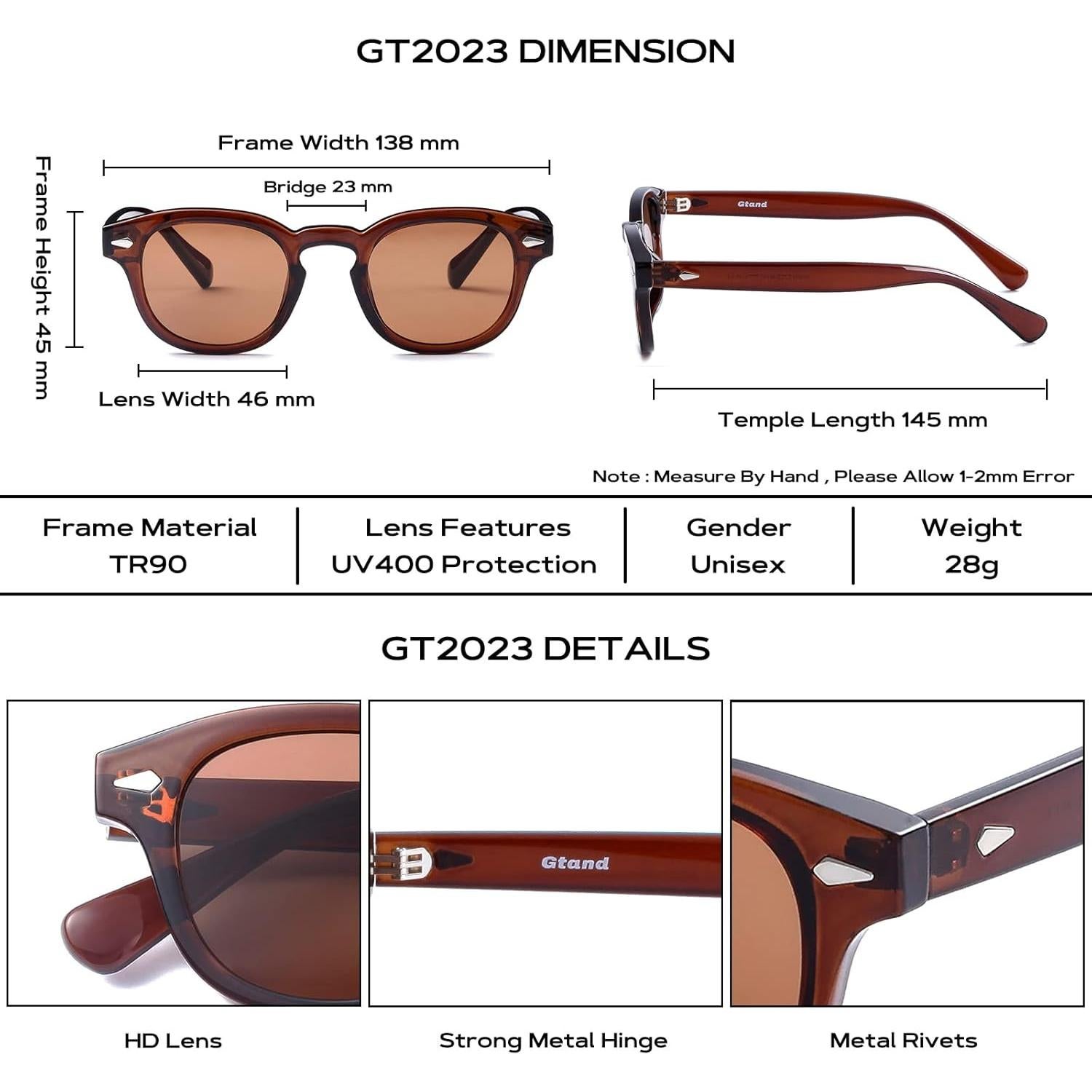 Gafas de Sol Gtand Unisex Retro 46mm UV400 Marrón