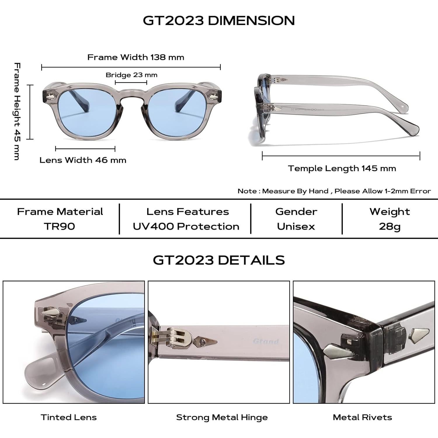 Gafas de Sol Gtand Unisex Retro Circulares 46mm Tinte Azul