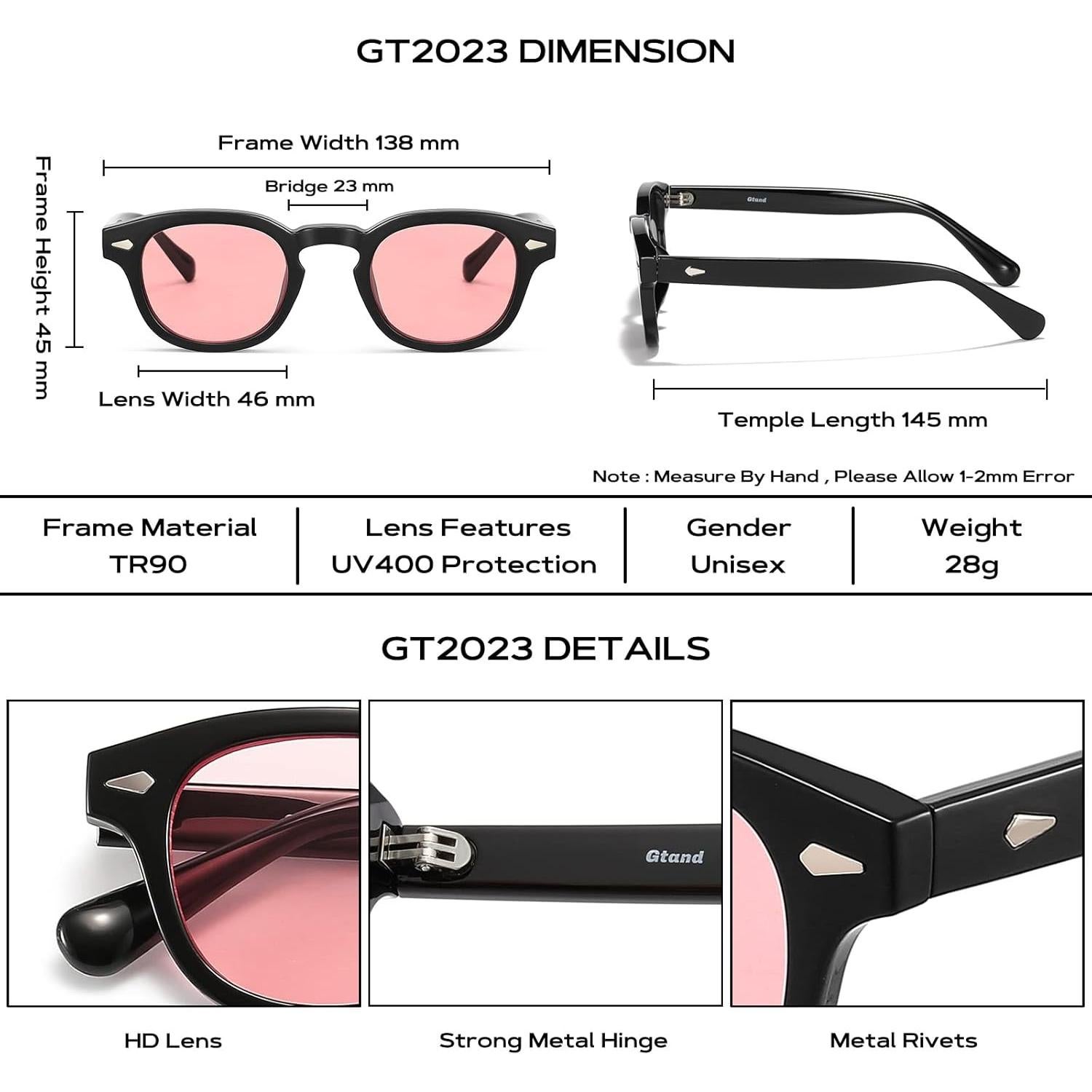 Gafas de Sol Gtand Unisex Retro Circulares 46mm Tinte Rosa