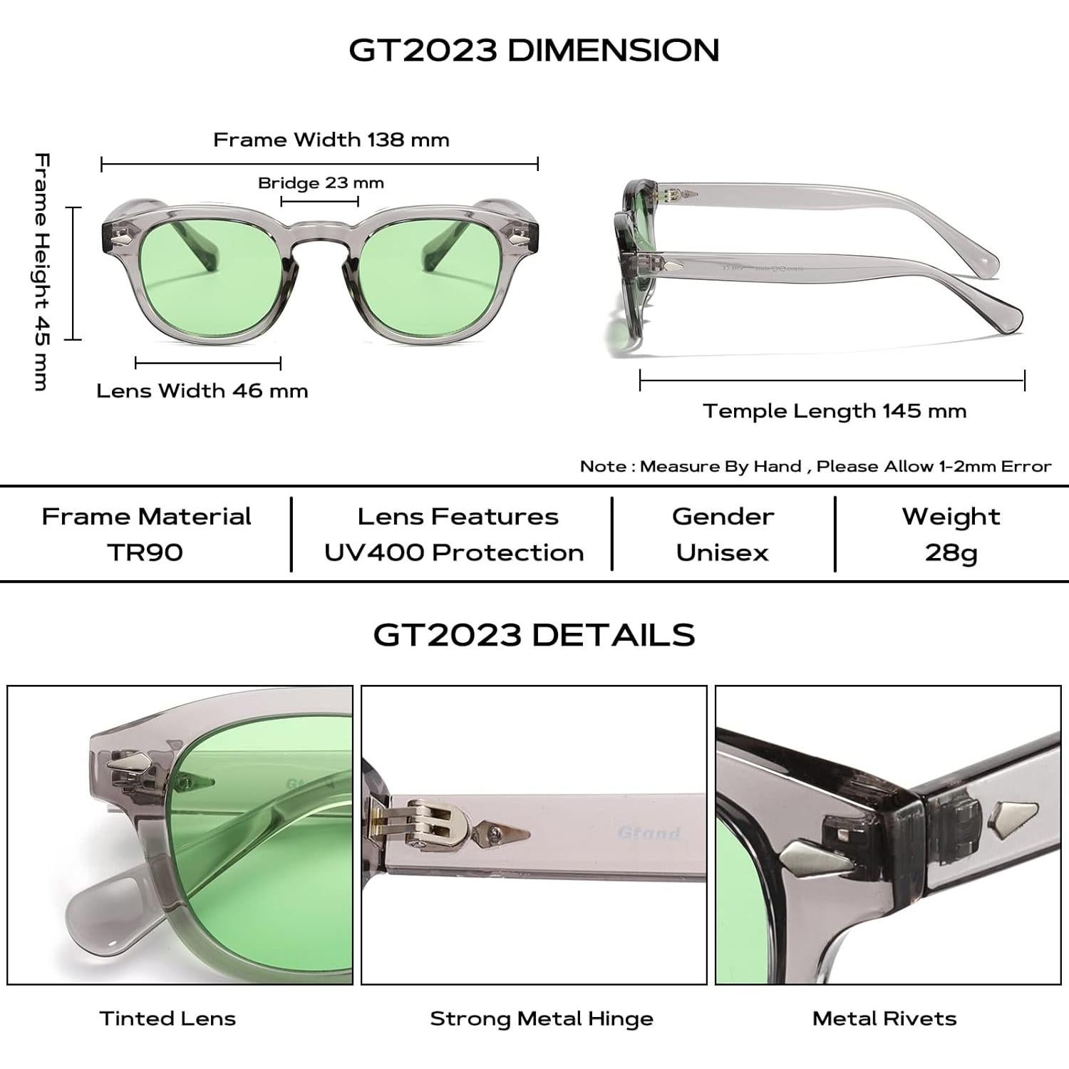 Gafas de Sol Gtand Unisex Retro 46mm UV400 Tinte Verde