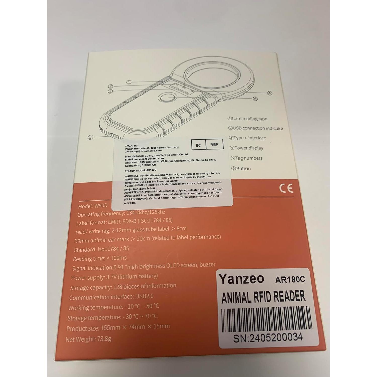 Lector de Microchip Yanzeo AR180C 134.2KHz para Mascotas