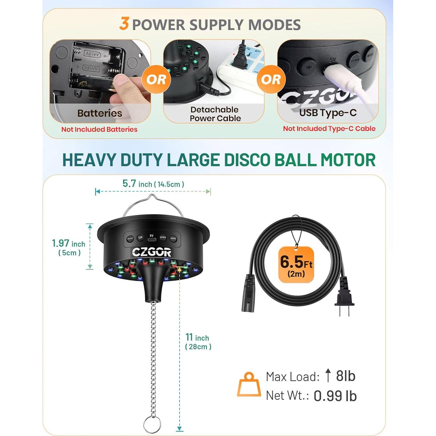 Motor de Bola de Disco Czgor con Luz RGB y Control Remoto