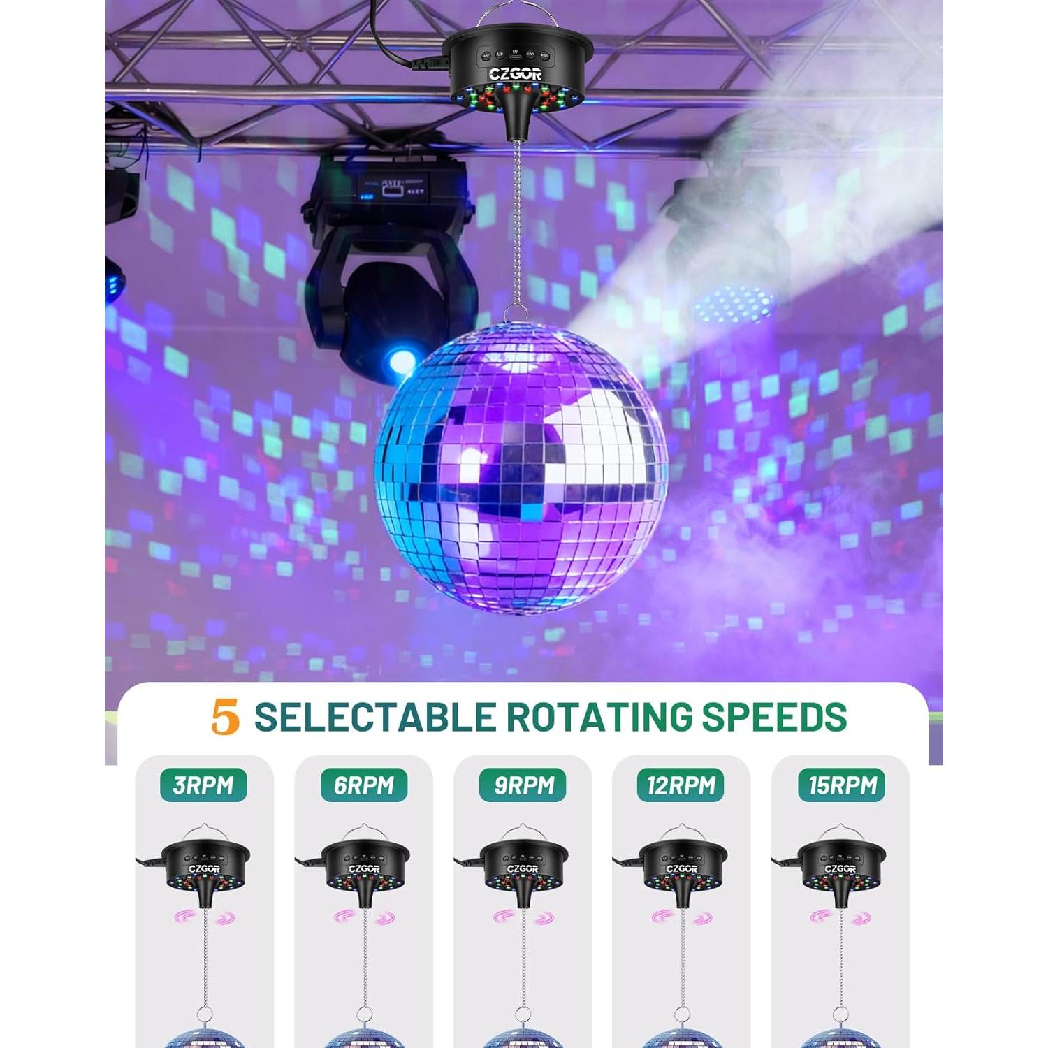 Motor de Bola de Disco Czgor con Luz RGB y Control Remoto