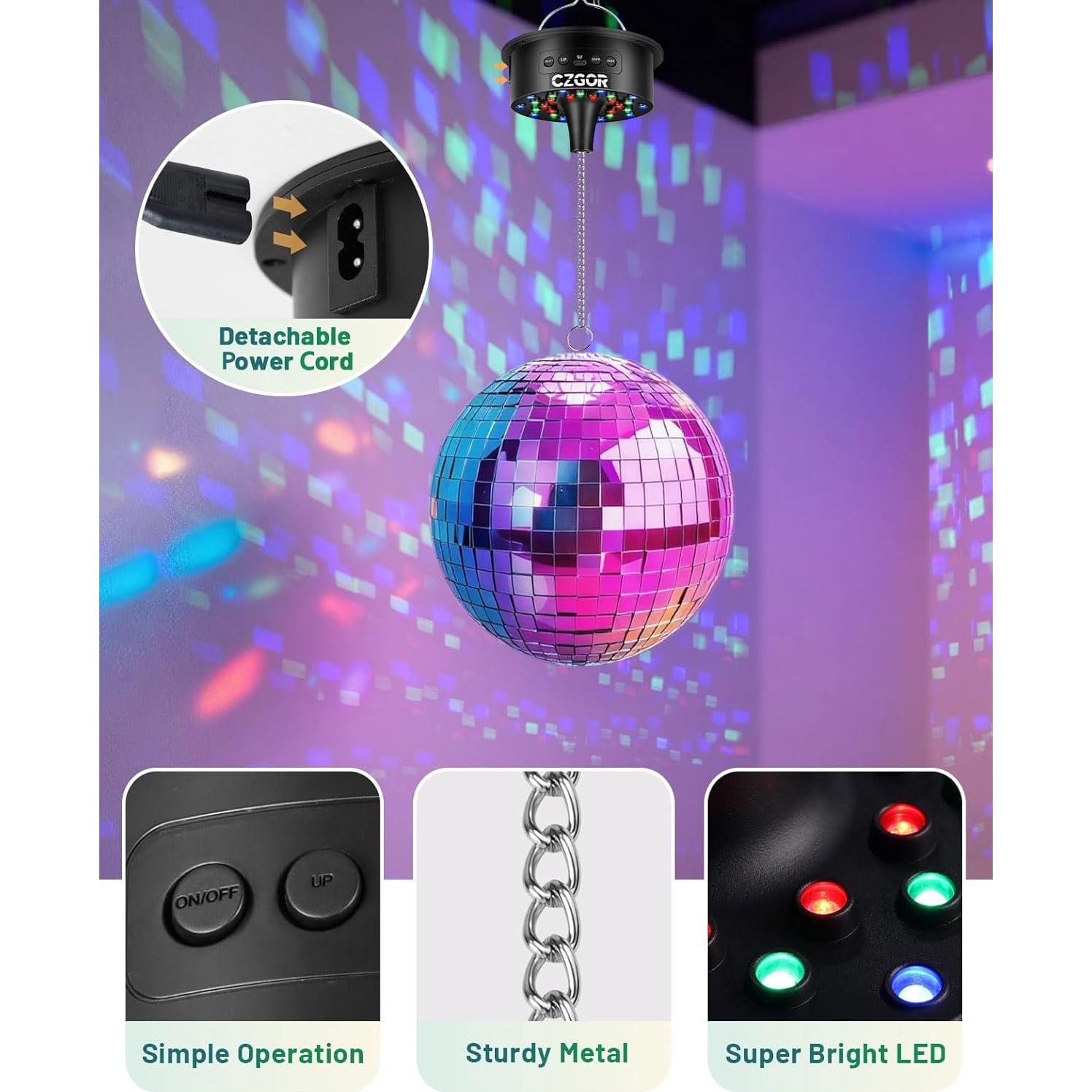 Motor de Bola de Disco Czgor con Luz RGB y Control Remoto