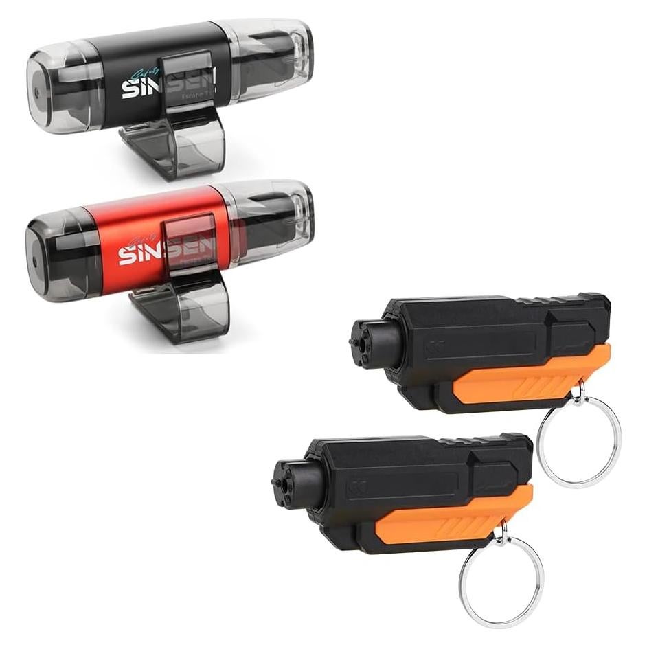 Martillo de Seguridad SINSEN para Automóvil - Rompedor de Cristales y Cortador de Cinturones