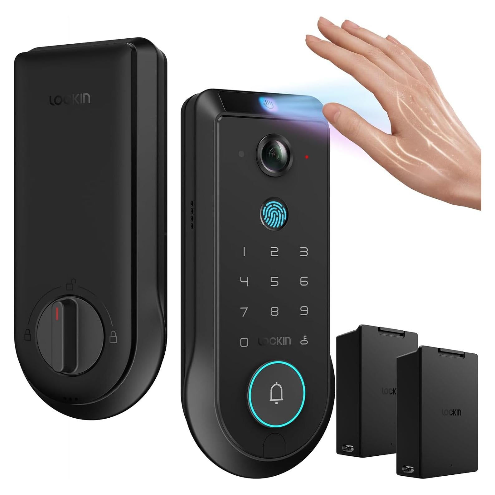 Cerradura Inteligente Lockin Veno Pro, Biométrica con Vena de Palma y Huella Dactilar, Wi-Fi, Timbre y Control por App