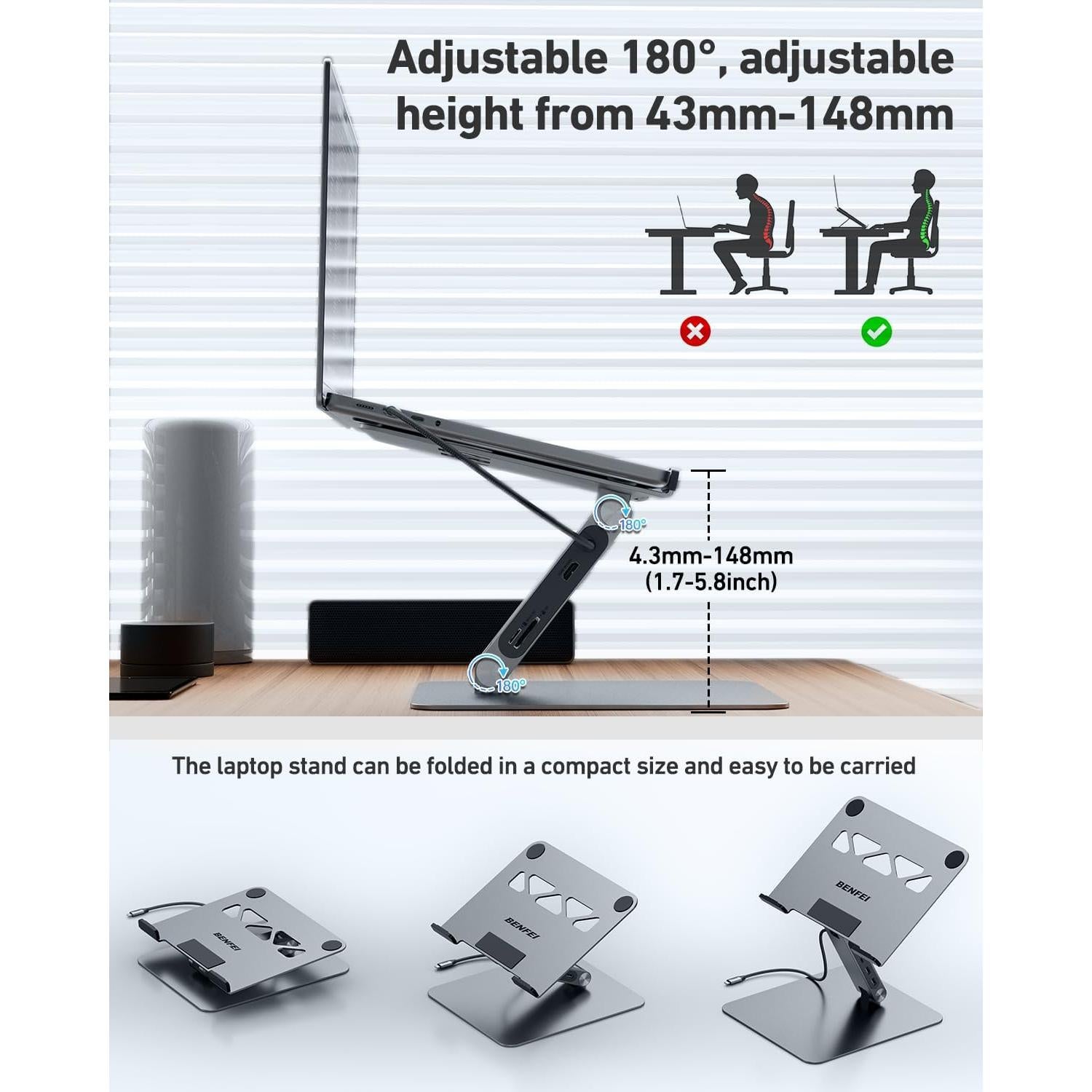 Soporte para Laptop BENFEI con Estación de Acoplamiento 7en1