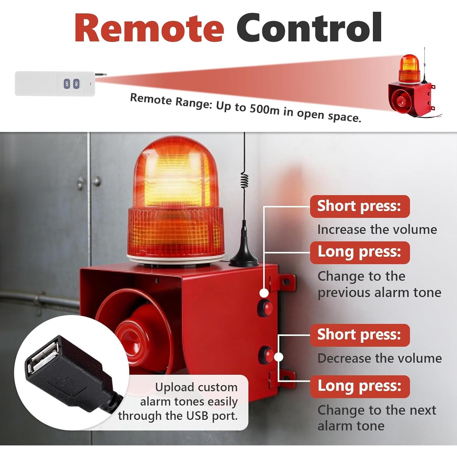 Alarma de Sirena Industrial Saladulce 120dB Inalámbrica IP65