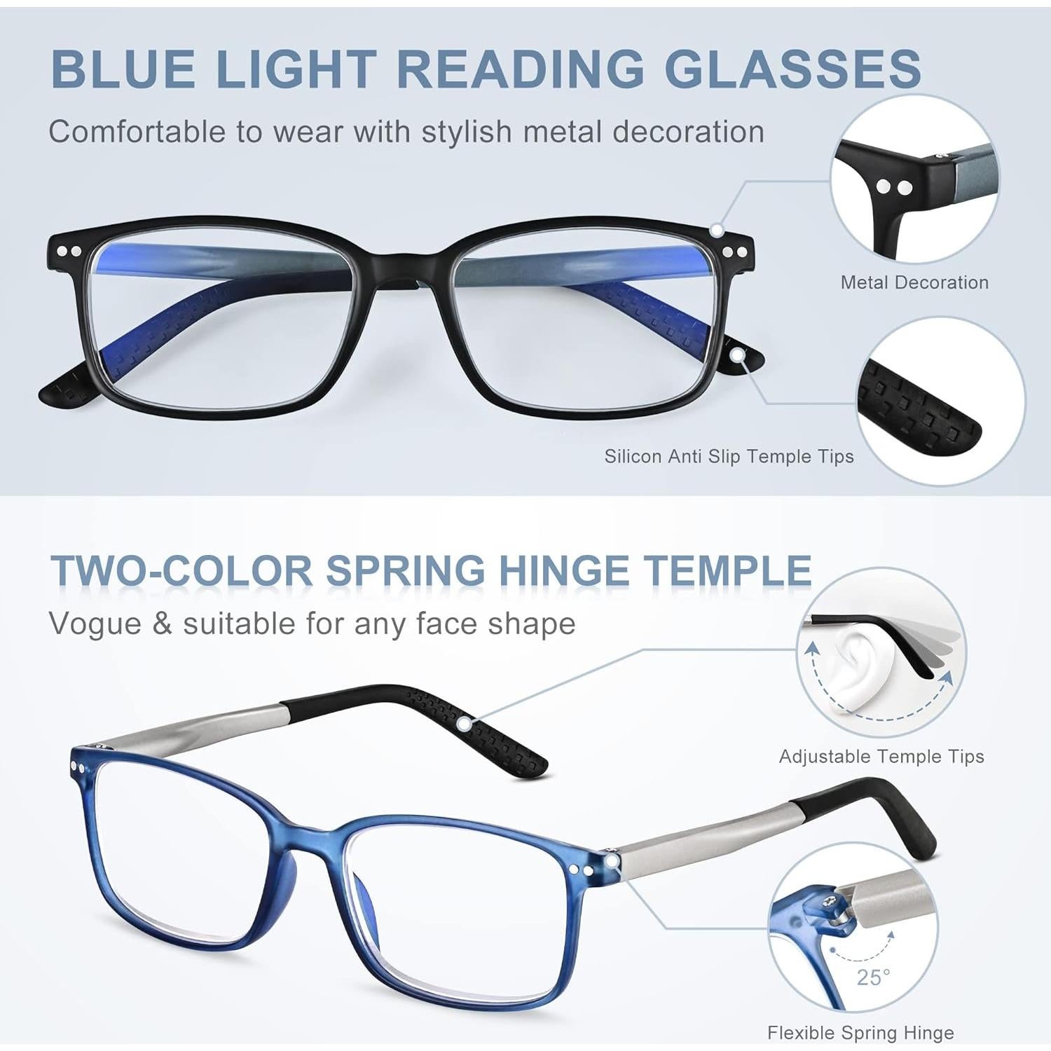Gafas de Lectura EASY READ 2 Pares TR90 Bloqueo Luz Azul