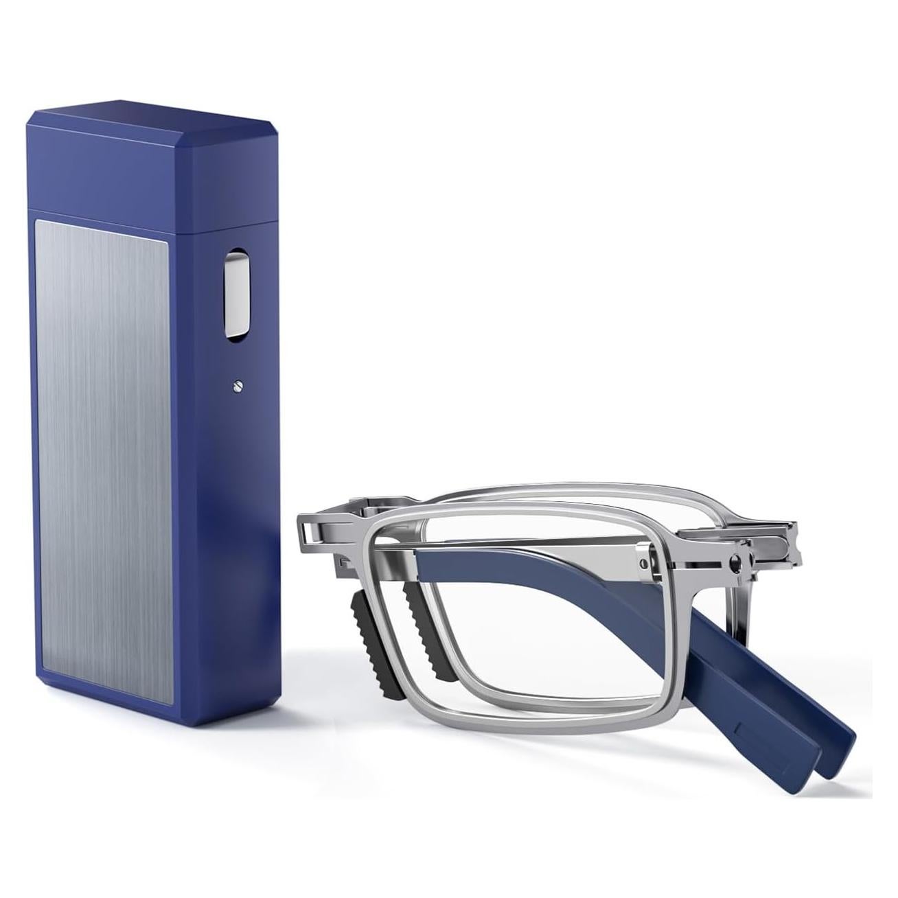 Durable Ultra Thin and Lightweight Folding Reading Glasses for Men Women, Blue Light Blocking Compact Computer Foldable Readers, Pocket Portable Sturdy Frame With Case Blue 2.5x