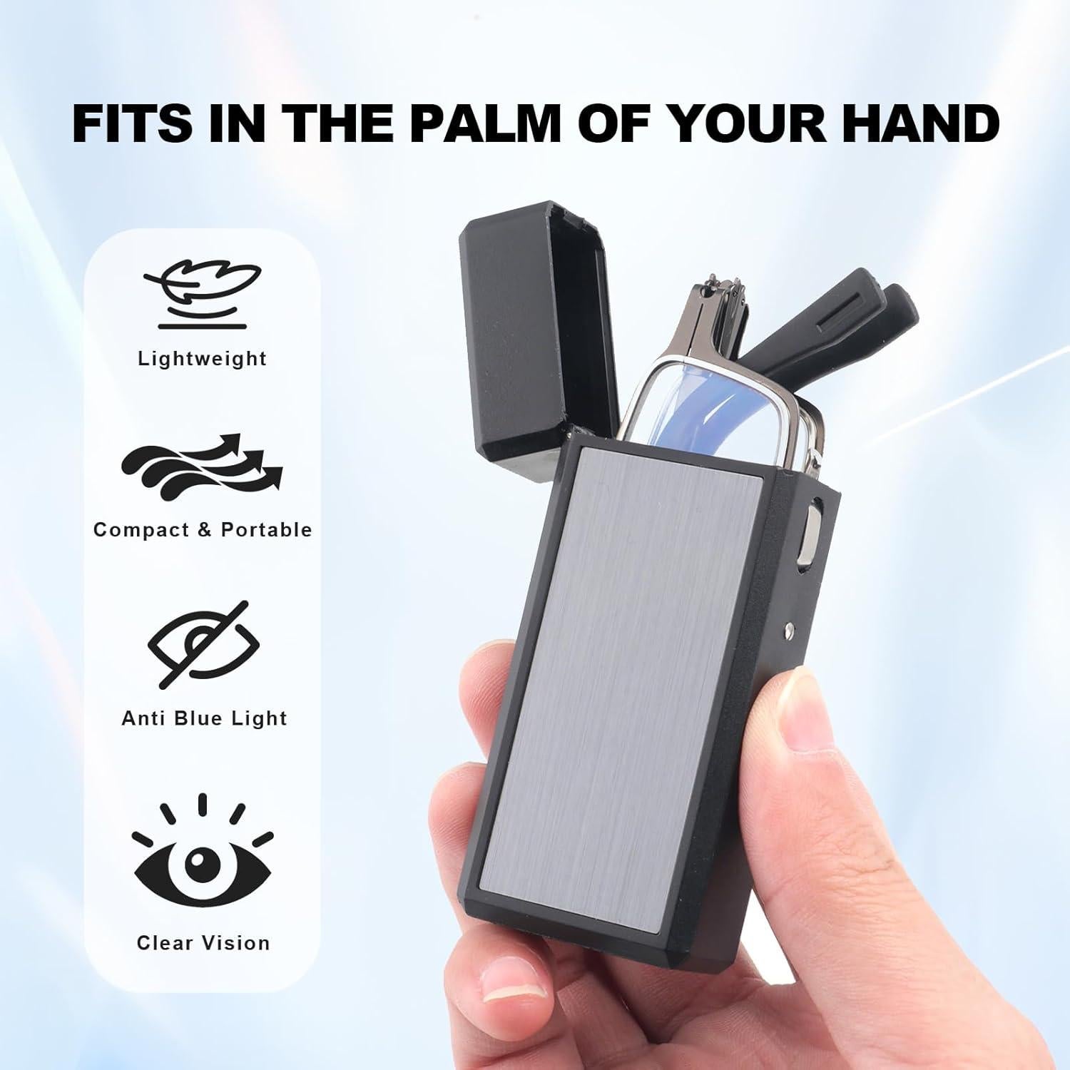 Durable Ultra Thin and Lightweight Folding Reading Glasses for Men Women, Blue Light Blocking Compact Computer Foldable Readers, Pocket Portable Sturdy Frame With Case Black 2.5x