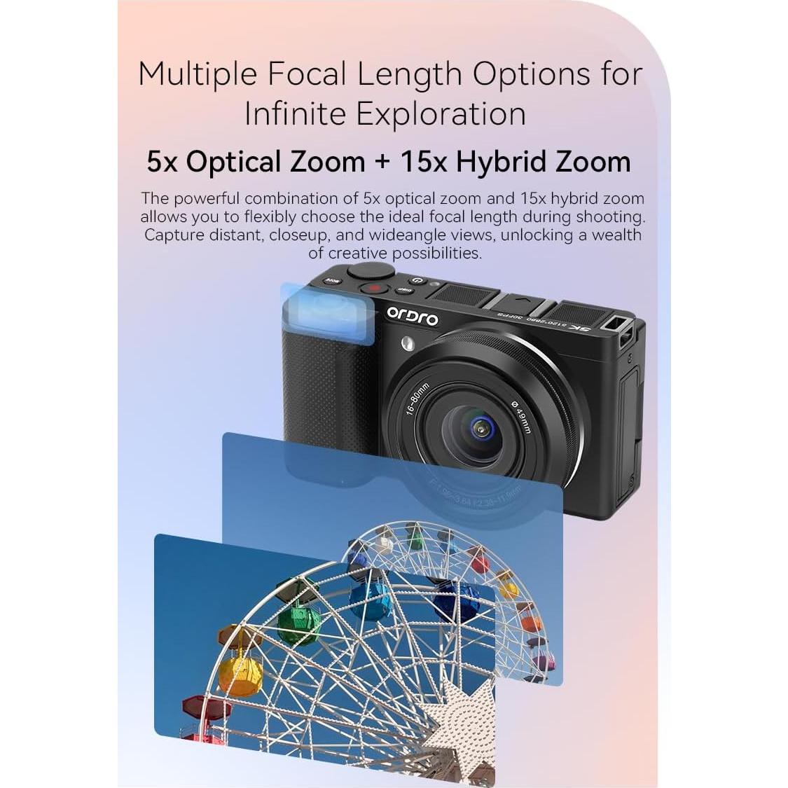 Cámara Digital ORDRO G930B 5K 64MP con Pantalla Táctil