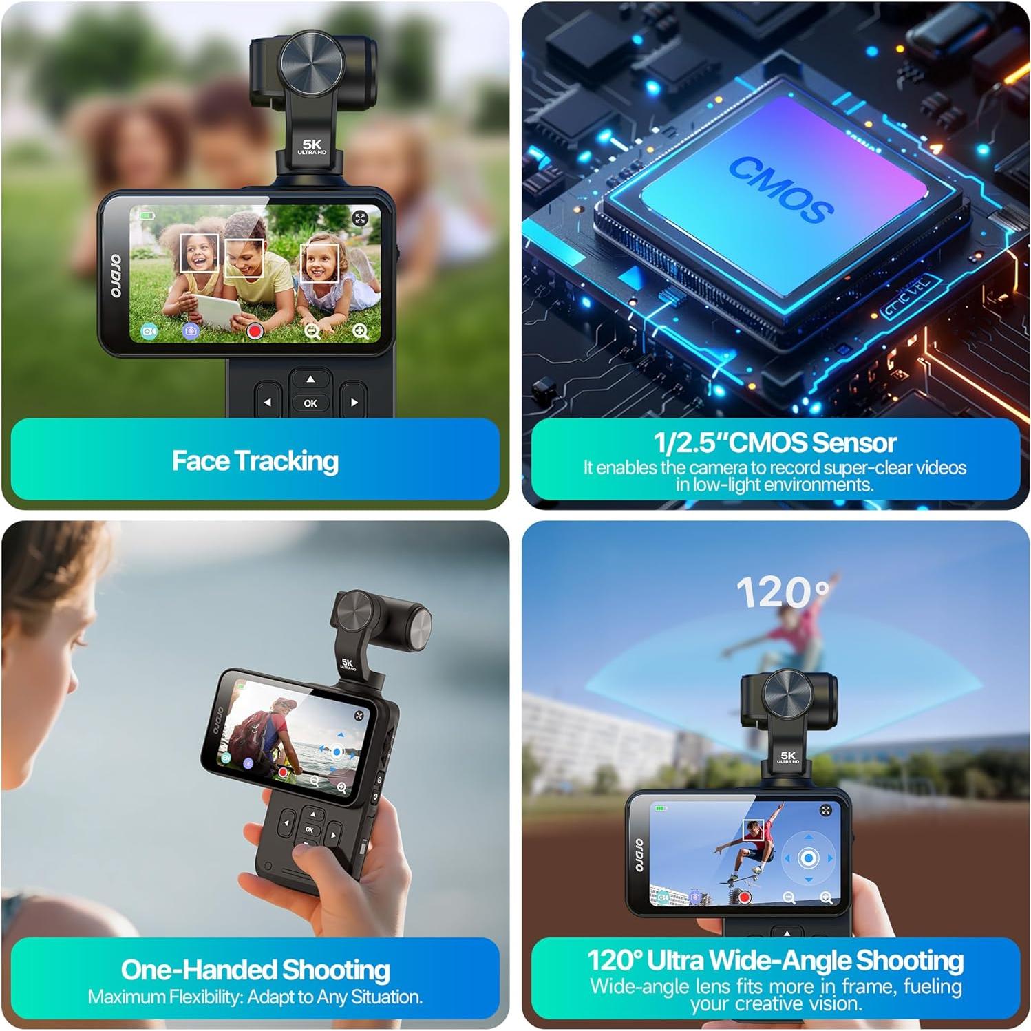 Cámara de Vlogging 5K Tussvie M5 con Estabilización y Pantalla 3.5"