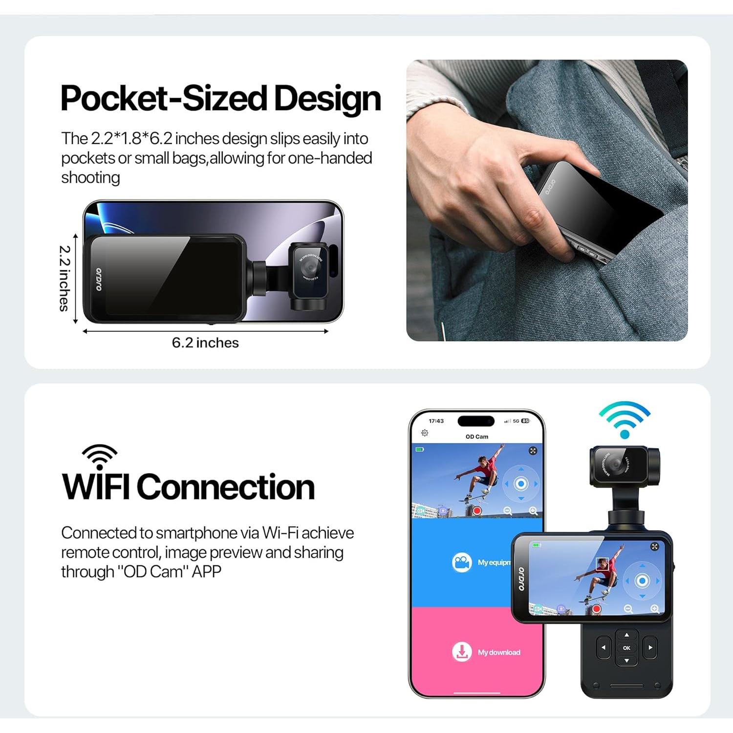 Cámara de Vlogging 5K Tussvie M5 con Estabilización y Pantalla 3.5"