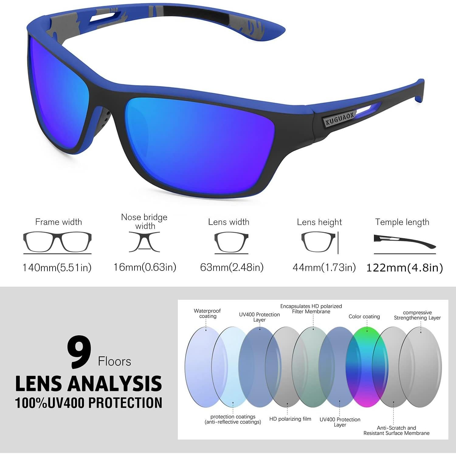 Gafas de Sol Polarizadas KUGUAOK para Hombres 100% UV