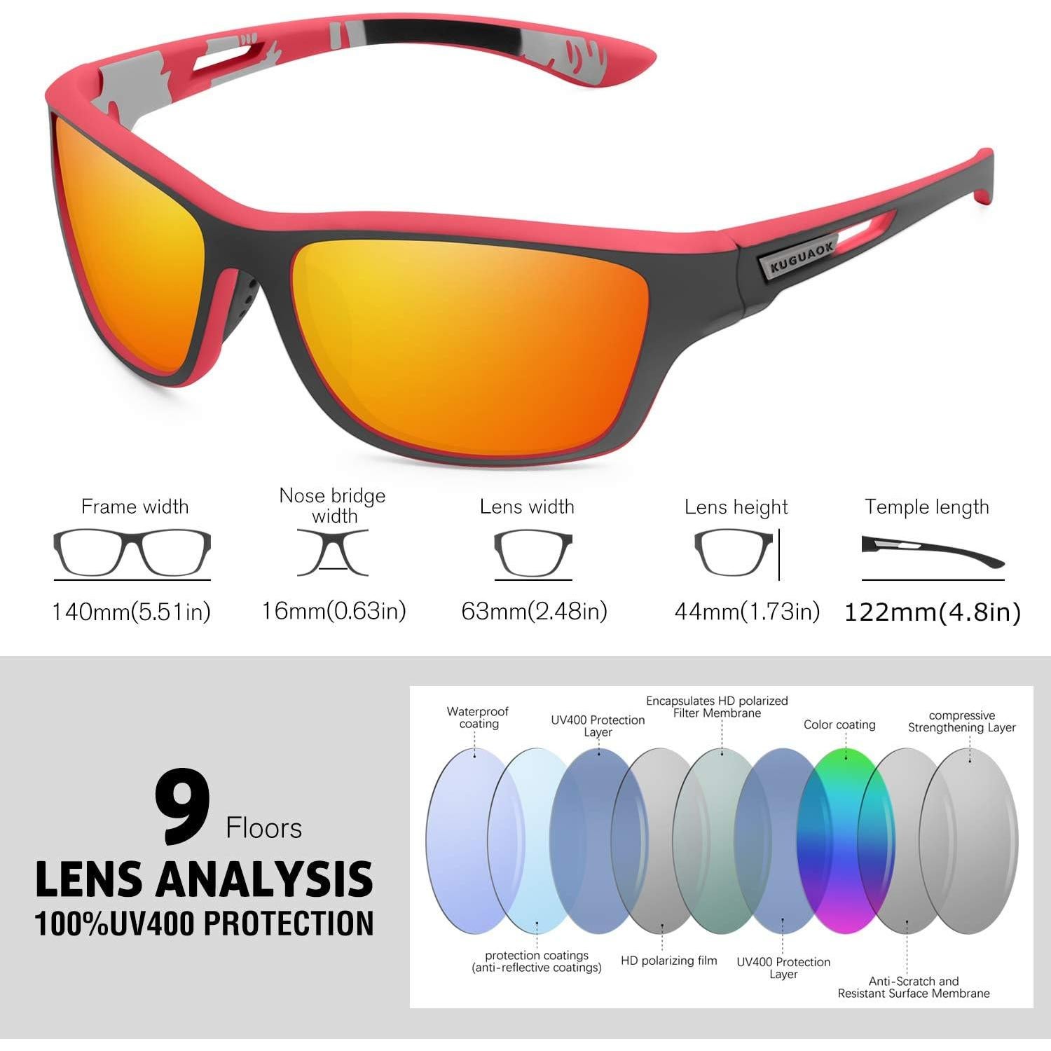 Gafas de Sol Deportivas KUGUAOK Polarizadas UV 100% Hombres