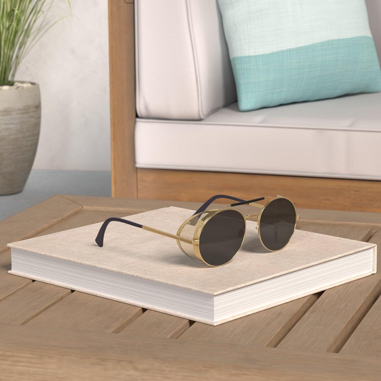 Gafas de sol steampunk polarizadas redondas SUNIER con escudos