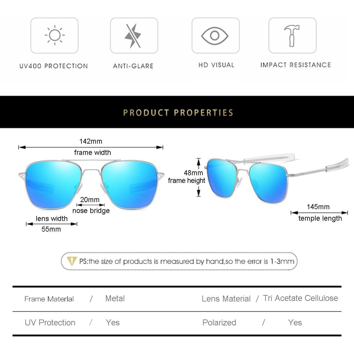 Gleyemor Gafas de Sol Aviador Polarizadas 55mm Plateadas