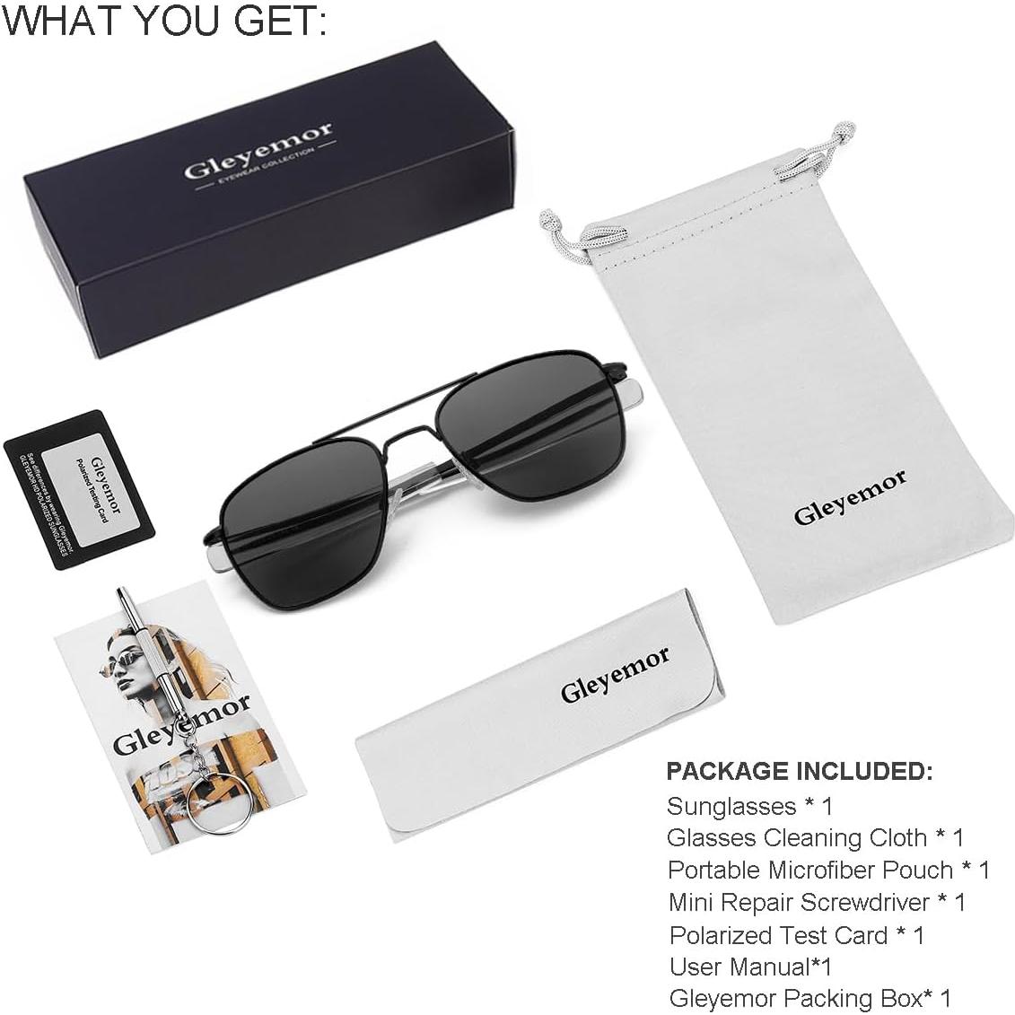 Gleyemor Gafas de Sol Aviador Polarizadas Hombres 55mm