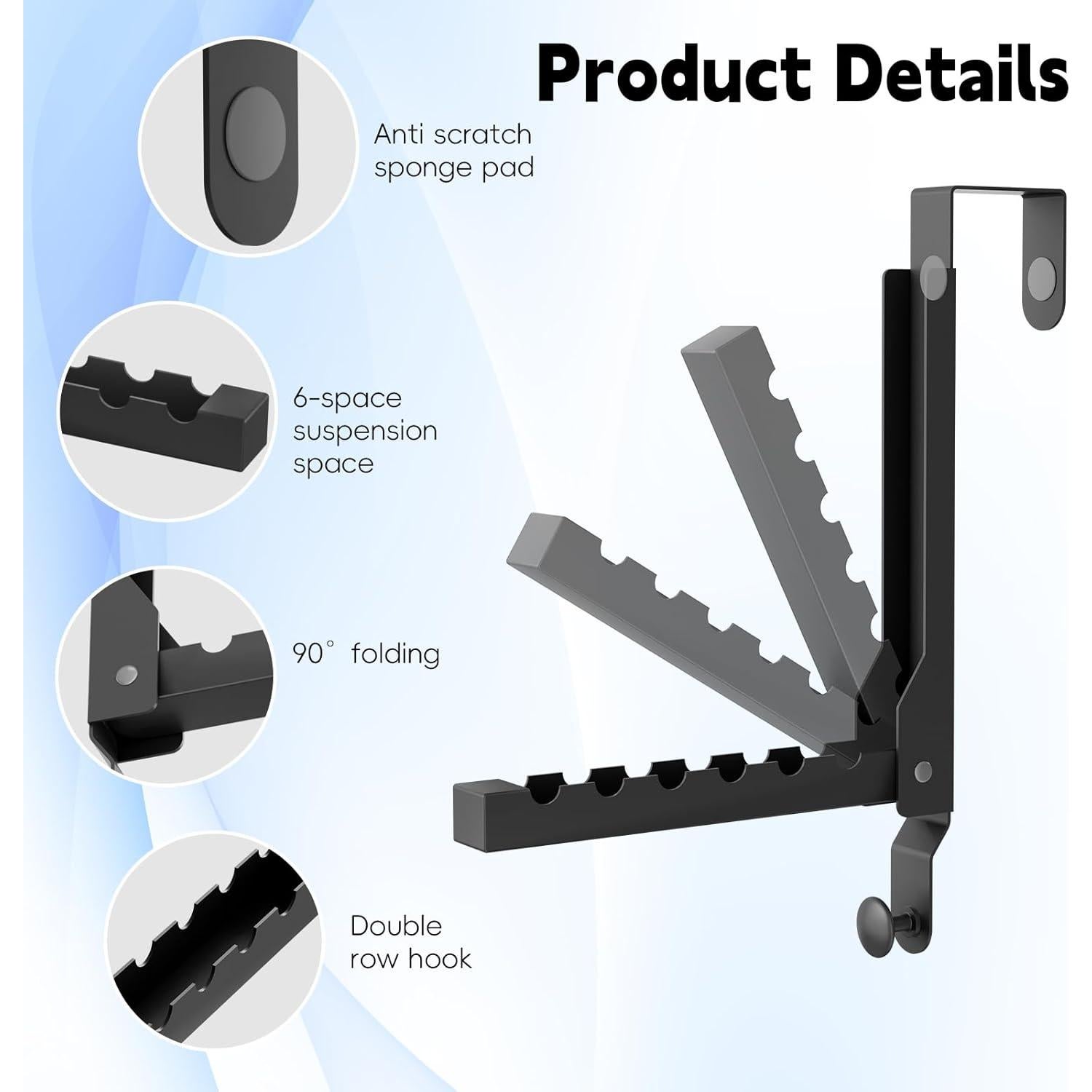 Perchero Plegable sobre la Puerta BAKON Negro 2 Unidades