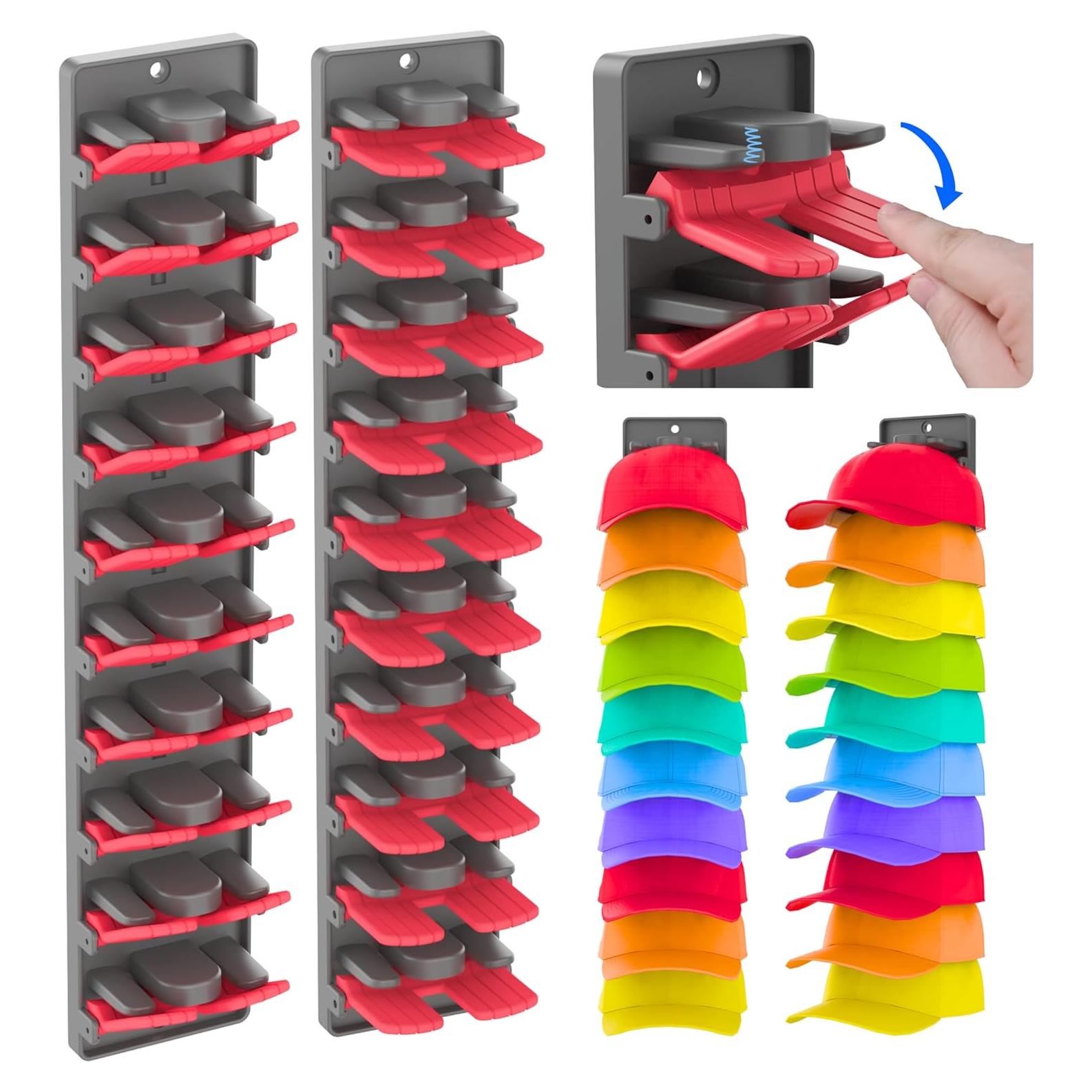 Organizador de Gorras BRUBEQO Rojo 2 Estantes Montado en Pared