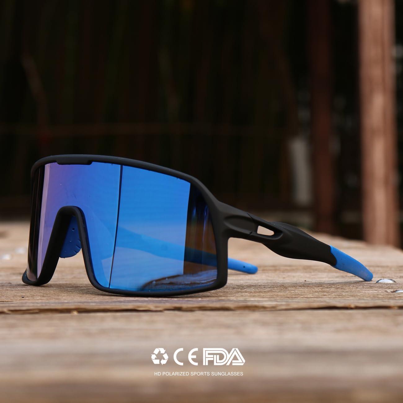 Gafas de sol deportivas polarizadas HD para ciclismo - Negro-Azul