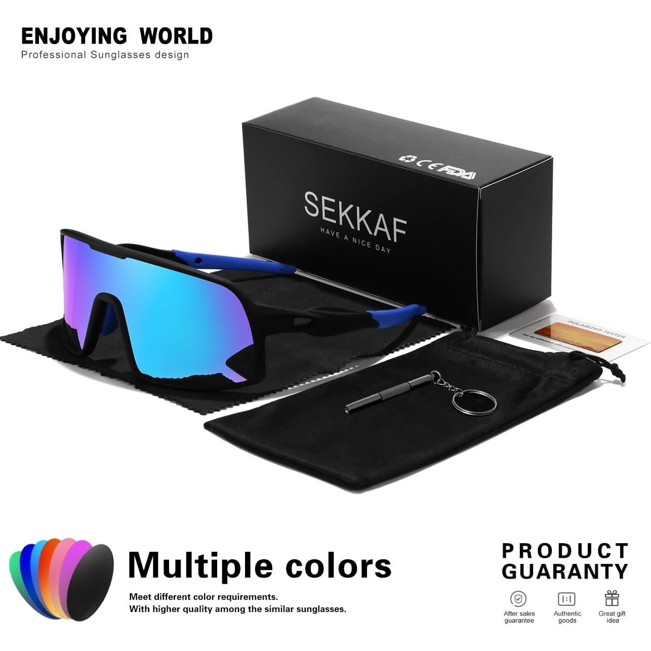 Gafas de sol deportivas polarizadas HD para ciclismo - Negro-Azul