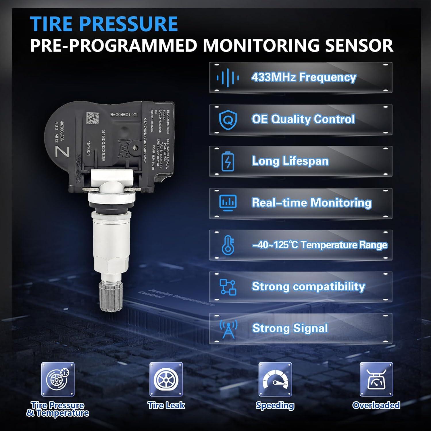 Sensor TPMS POHILA 433MHz Reemplazo para Infiniti/Nissan