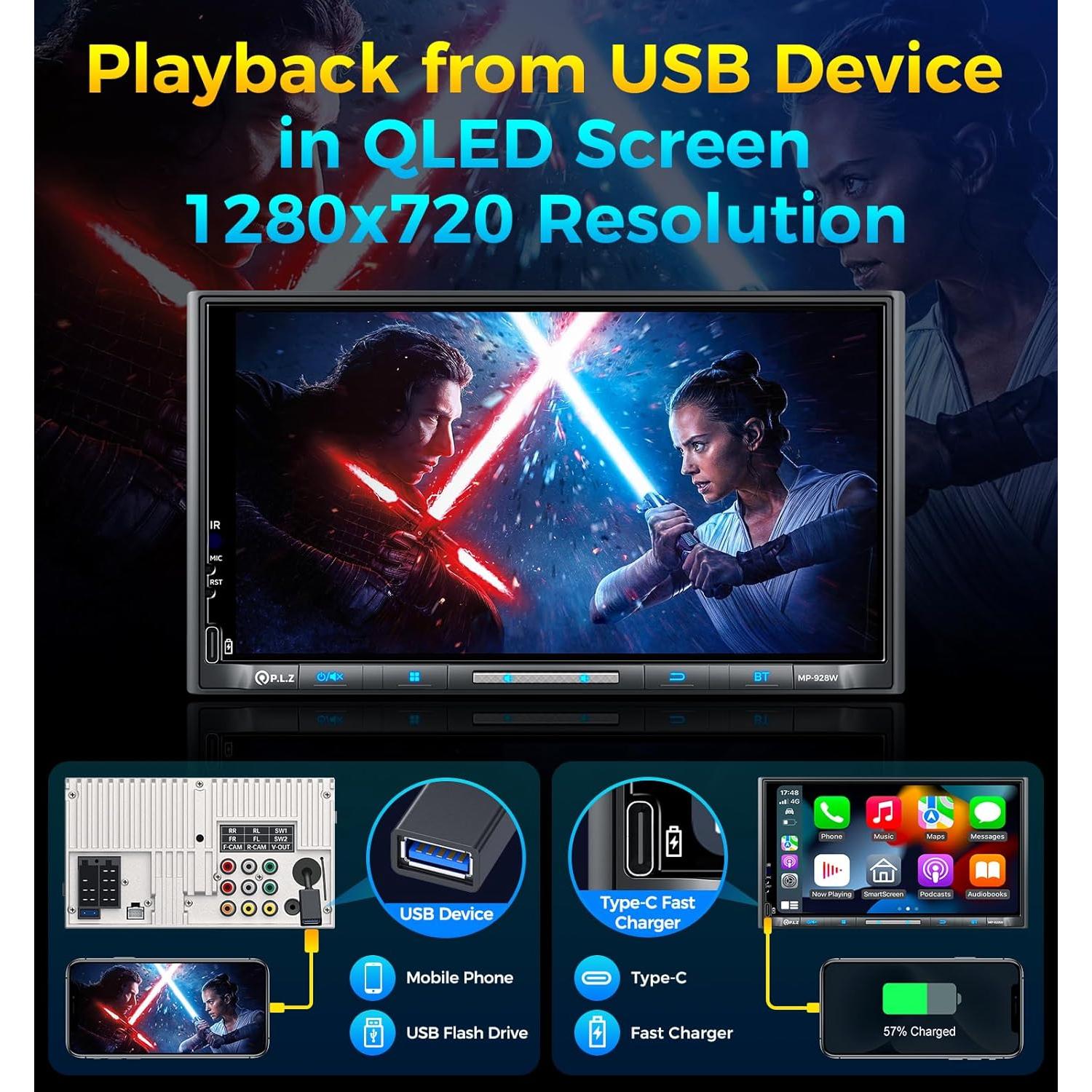 Estéreo Doble Din PLZ 7" QLED Bluetooth 5.3 240W