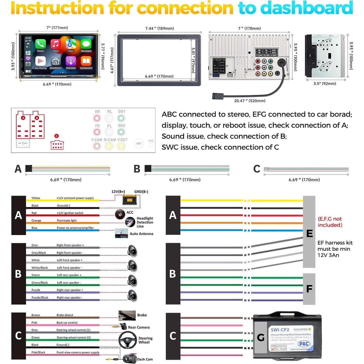 Estéreo Doble Din PLZ 7" QLED Bluetooth 5.3 240W