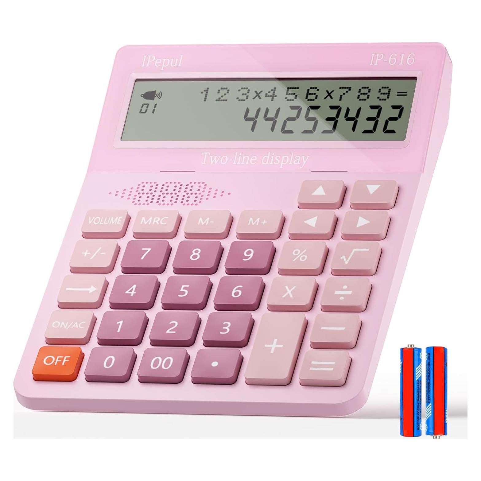 Calculadora de Escritorio Ipepul Rosa con Pantalla Doble y Voz