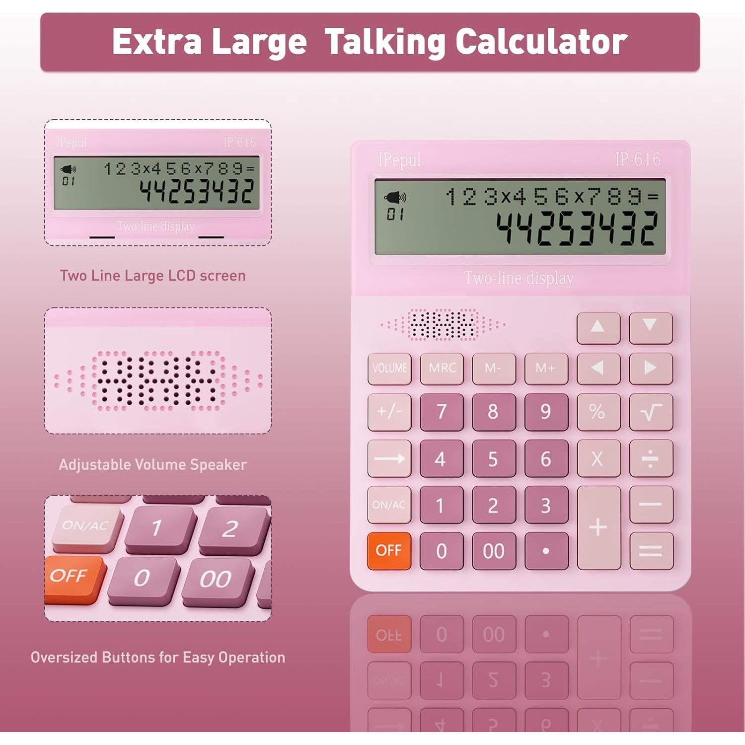 Calculadora de Escritorio Ipepul Rosa con Pantalla Doble y Voz