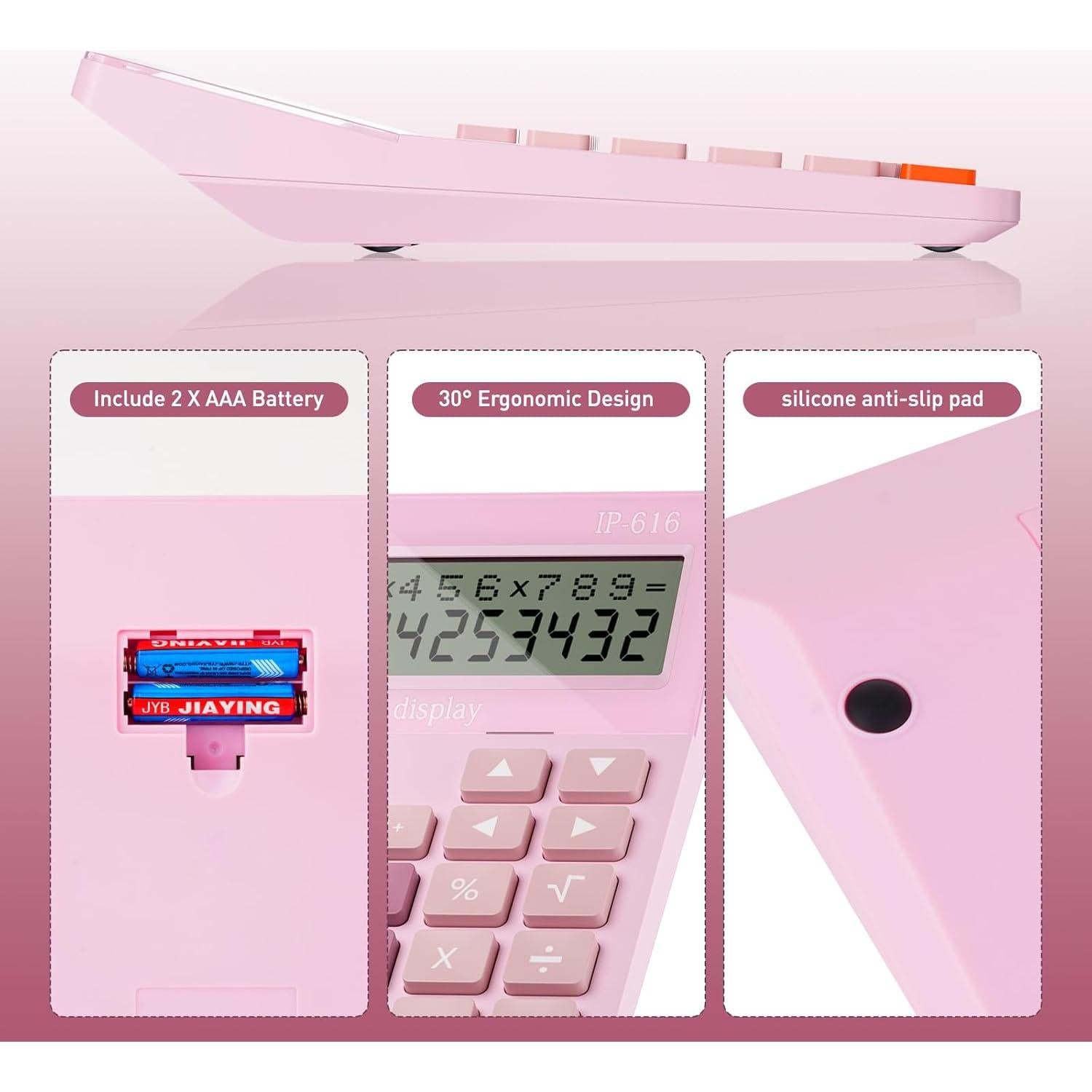 Calculadora de Escritorio Ipepul Rosa con Pantalla Doble y Voz