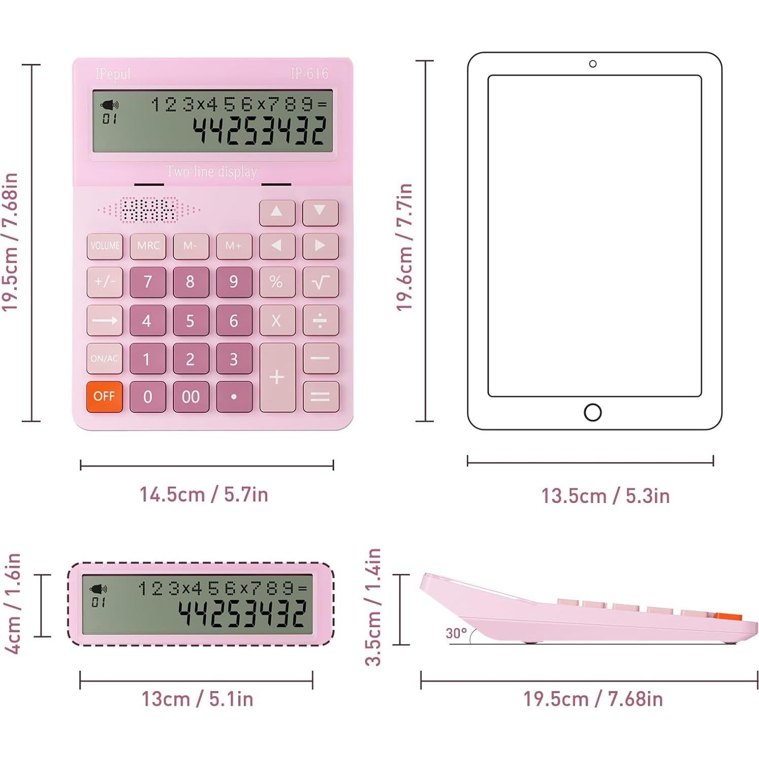 Calculadora de Escritorio Ipepul Rosa con Pantalla Doble y Voz
