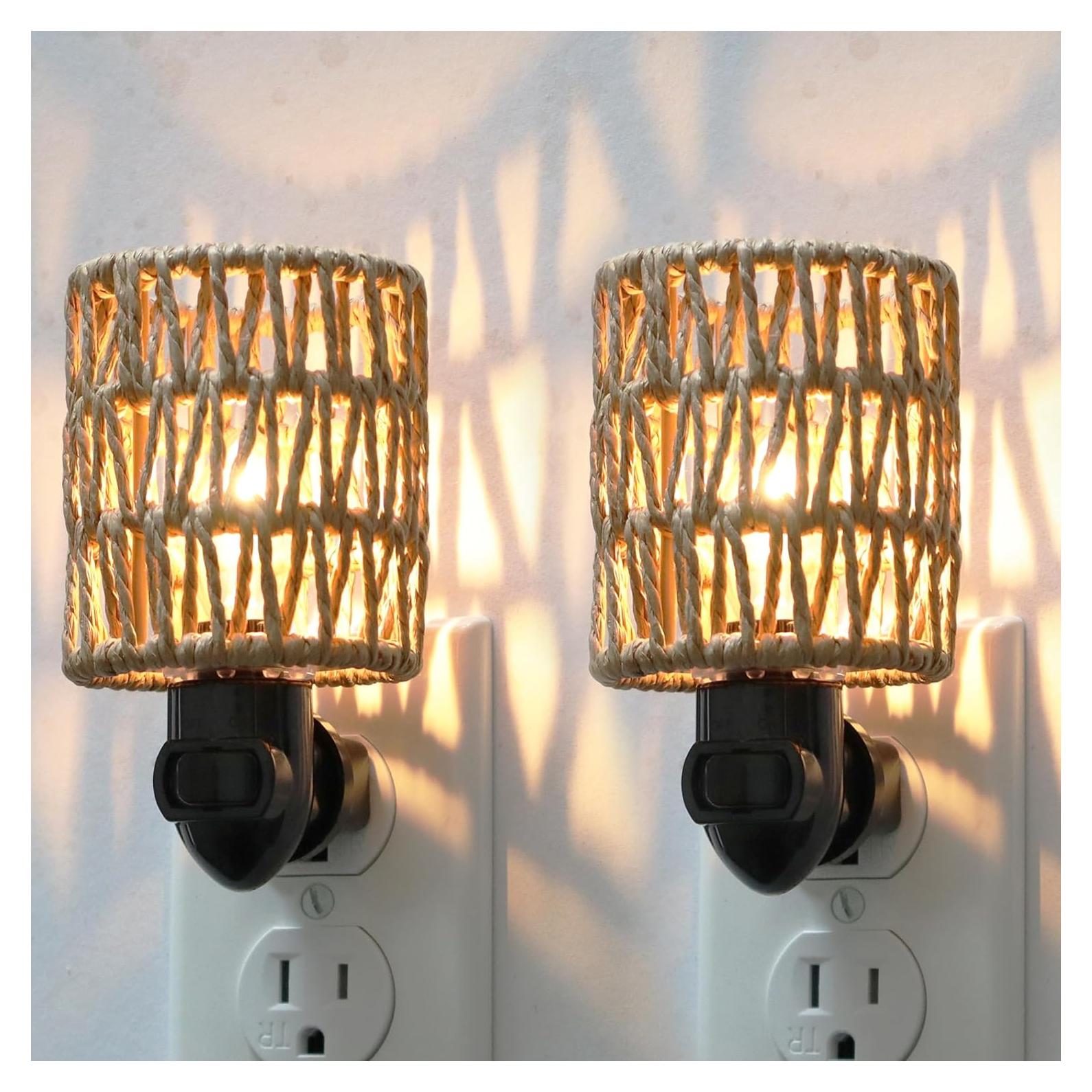 Luz Nocturna Boho LOIWON LED 0.5W Pantalla de Ratán