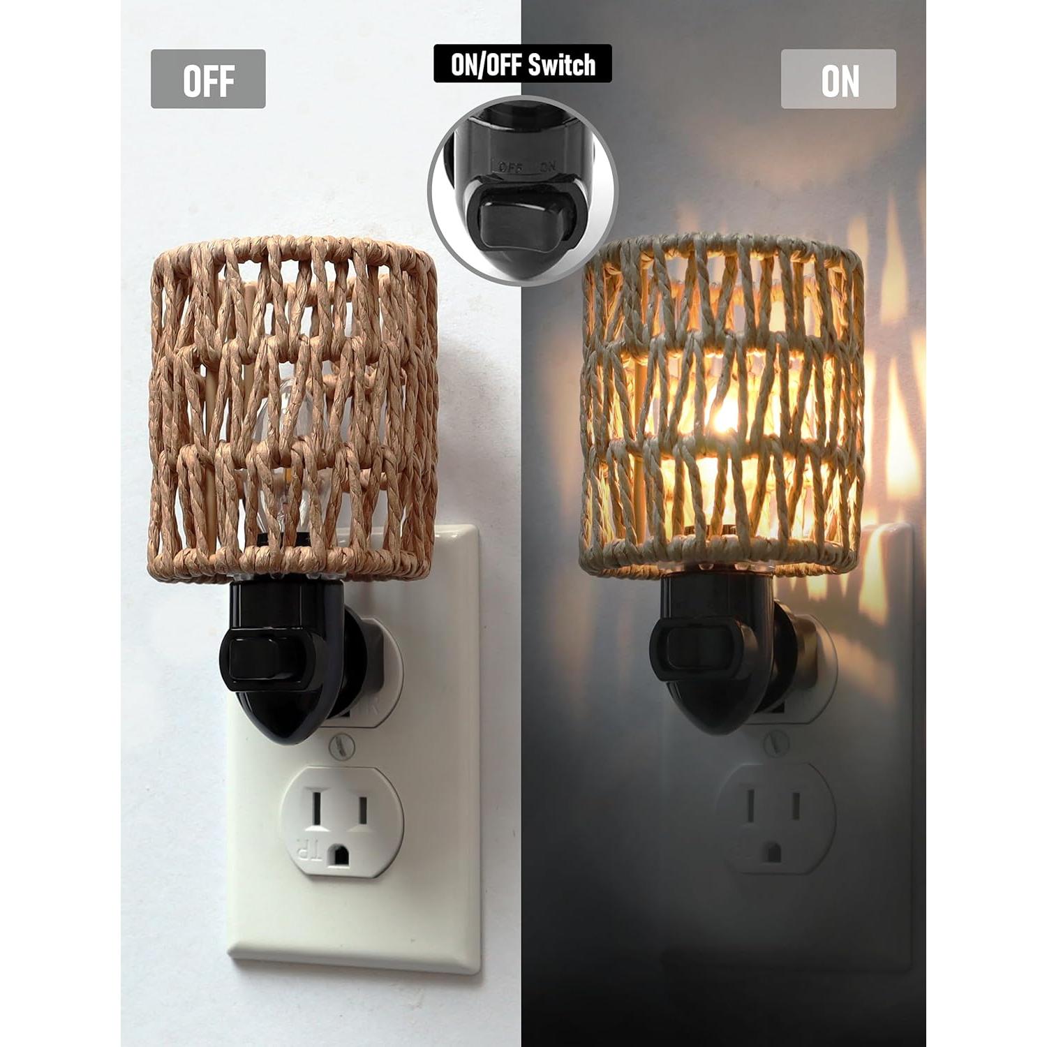 Luz Nocturna Boho LOIWON LED 0.5W Pantalla de Ratán