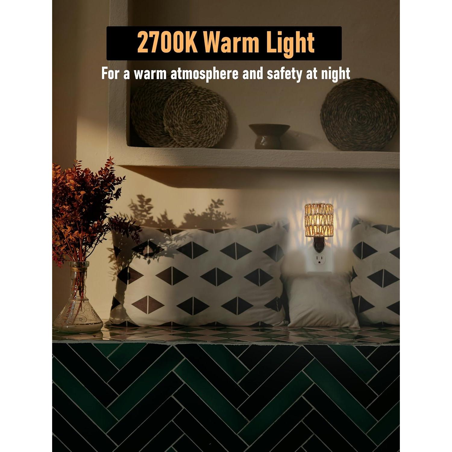 Luz Nocturna Boho LOIWON LED 0.5W Pantalla de Ratán