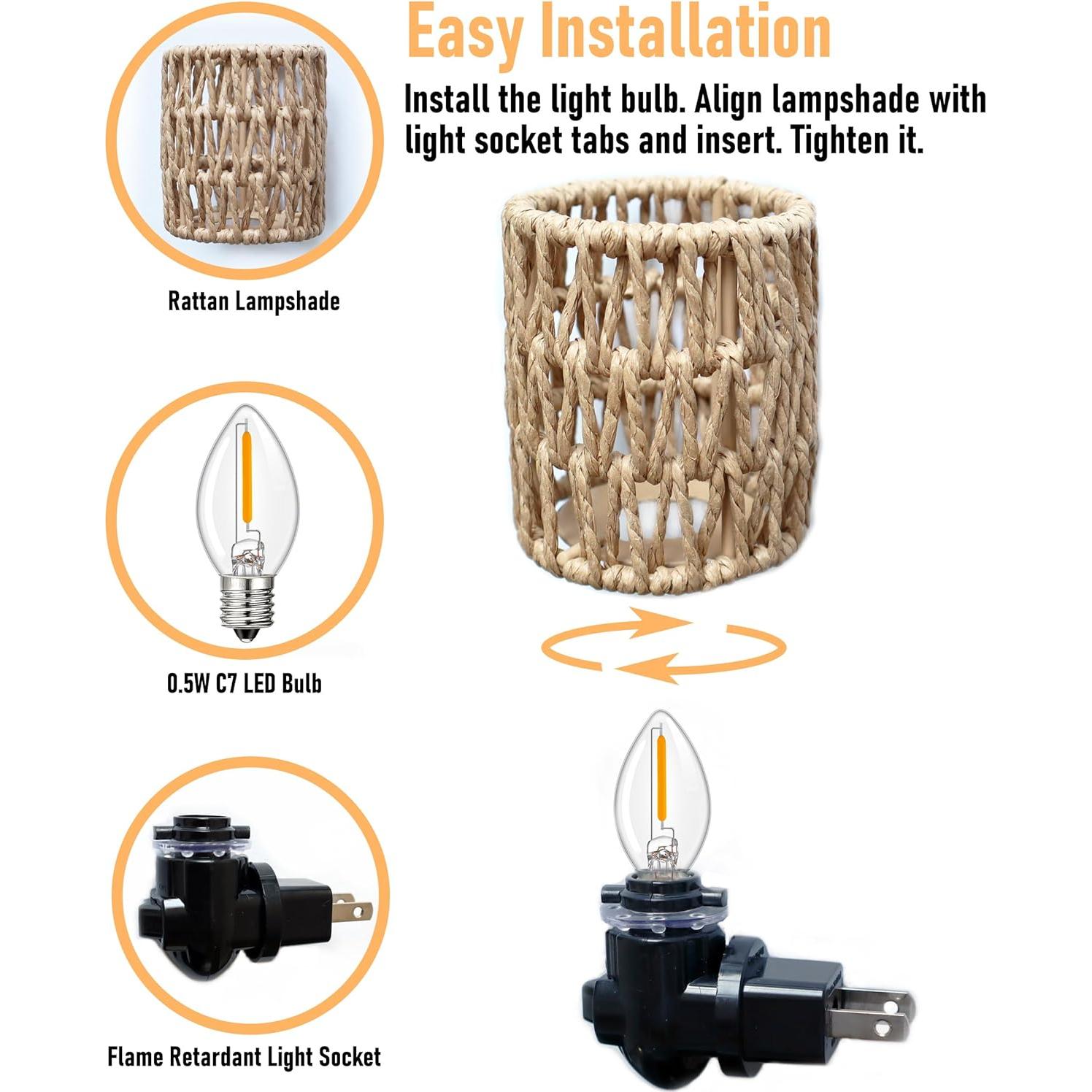 Luz Nocturna Boho LOIWON LED 0.5W Pantalla de Ratán