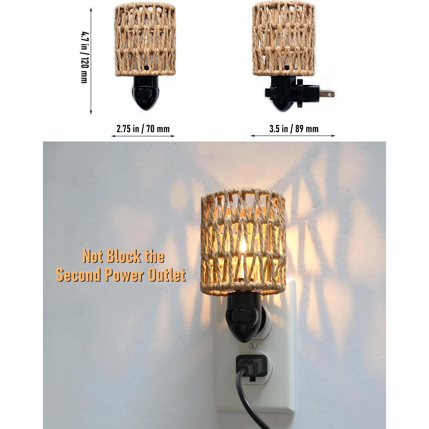 Luz Nocturna Boho LOIWON LED 0.5W Pantalla de Ratán