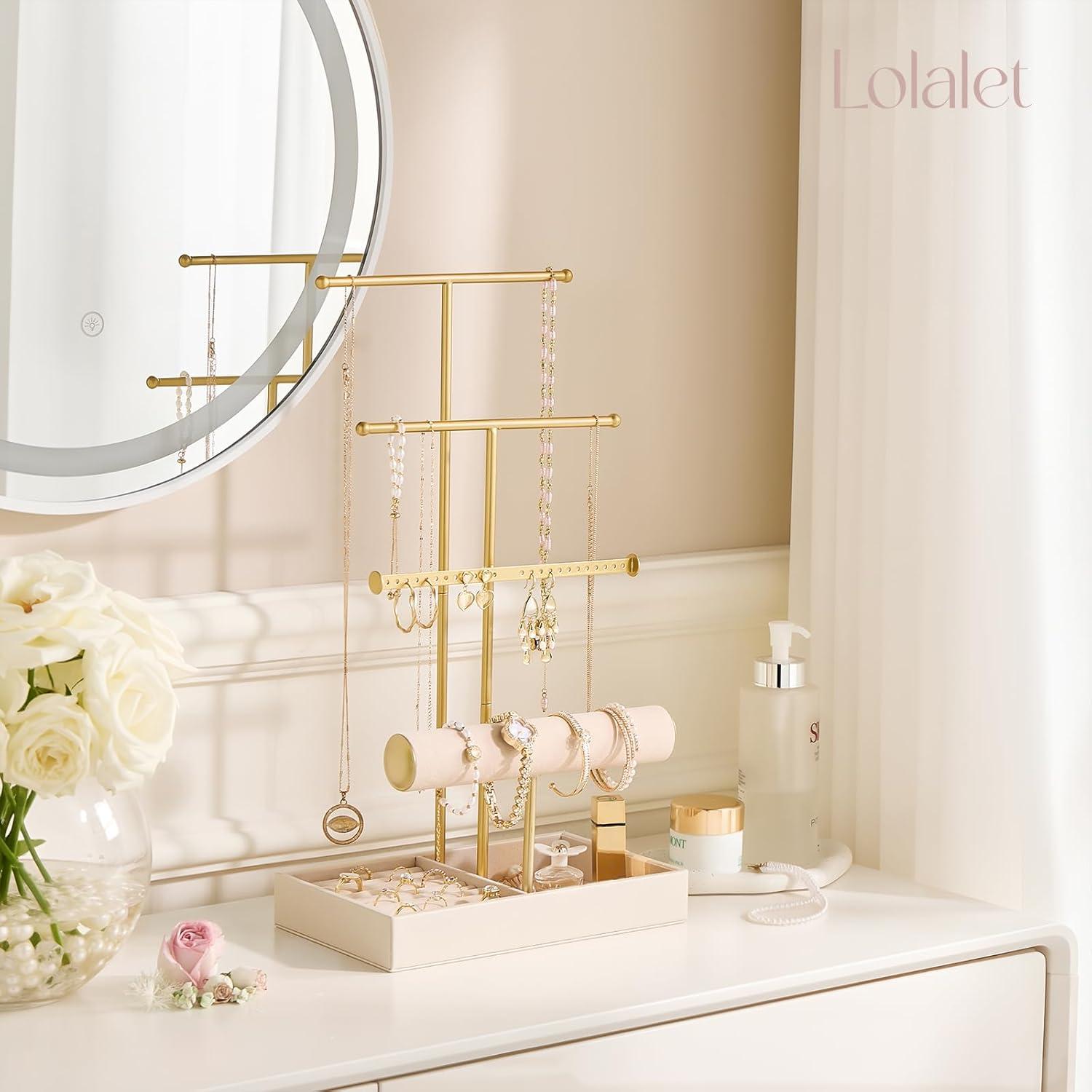 Soporte de Joyería Lolalet Beige con Bandeja de Terciopelo 4 Niveles